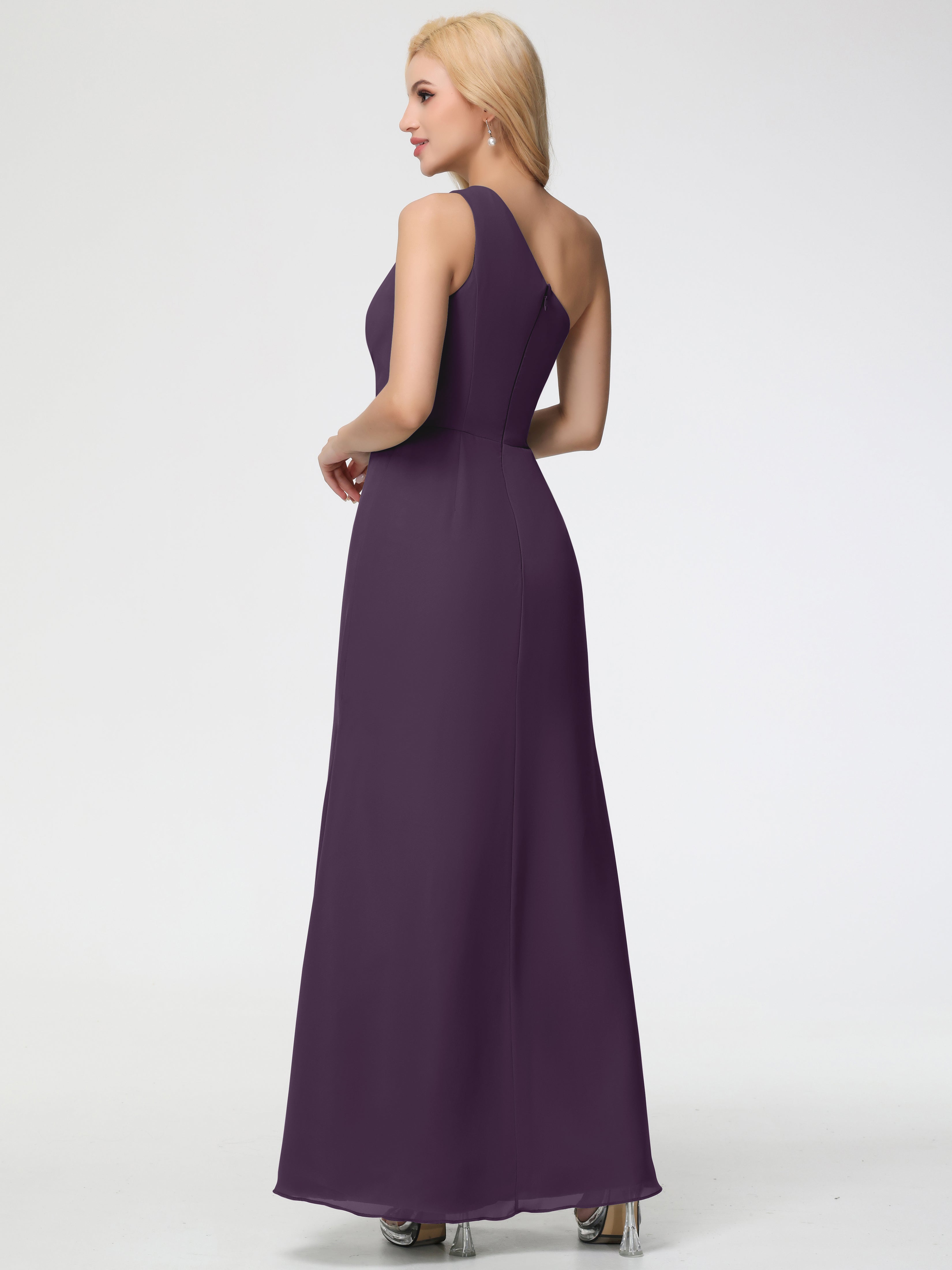 One Shoulder Sheath/Column Sleeveless Long Split Chiffon Bridesmaid Dresses (Copy)