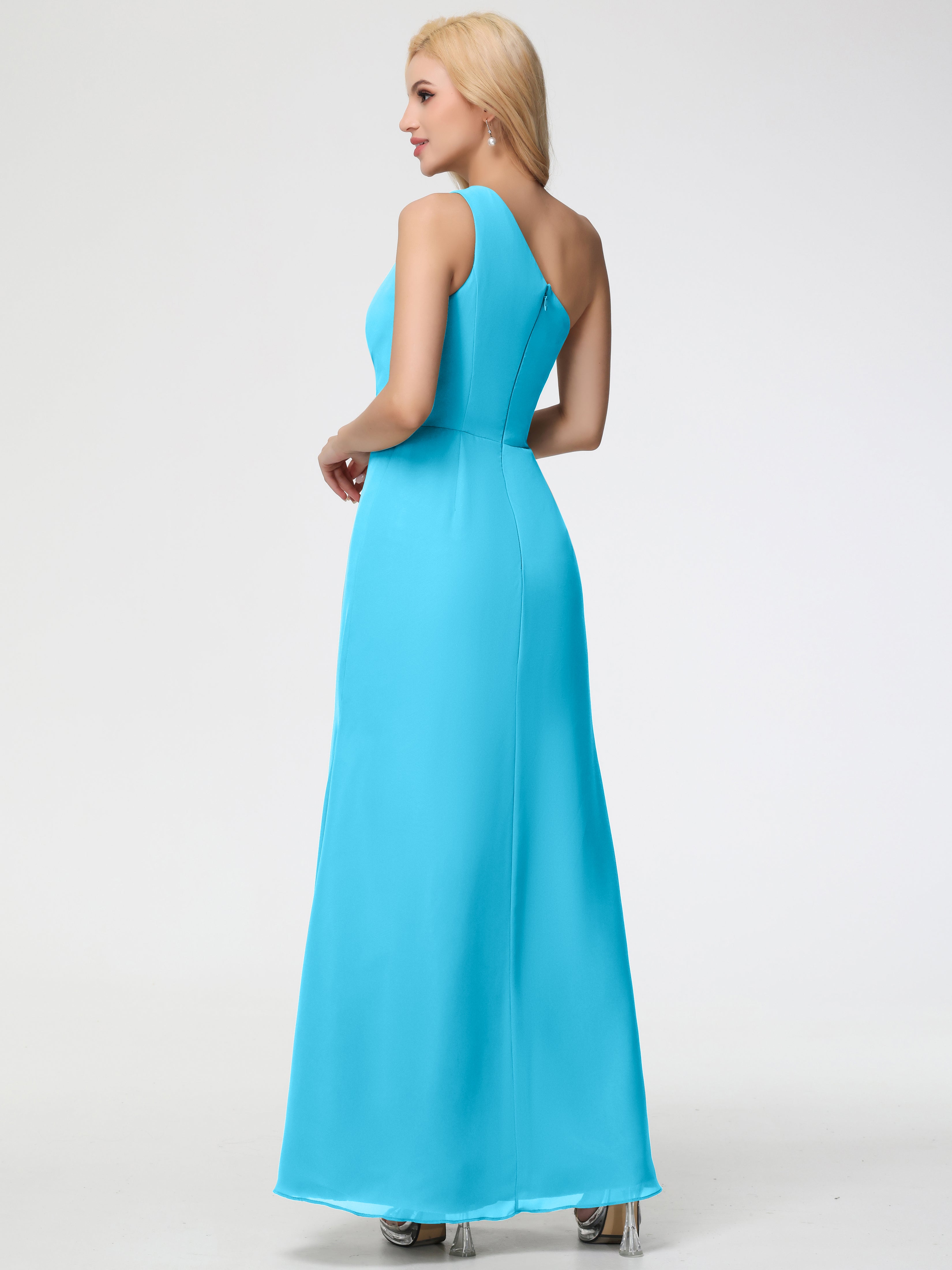 One Shoulder Sheath/Column Sleeveless Long Split Chiffon Bridesmaid Dresses (Copy)