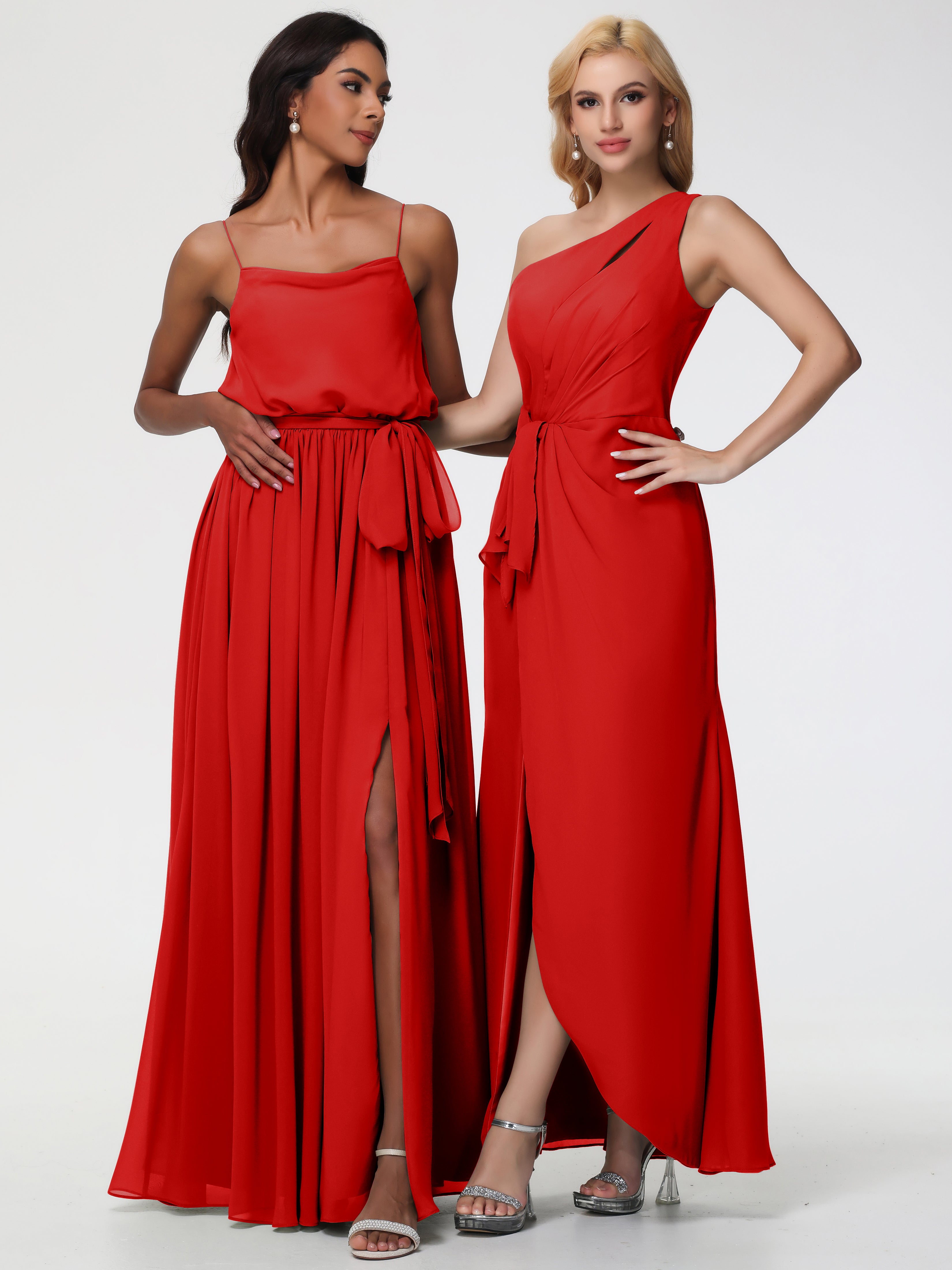 One Shoulder Sheath/Column Sleeveless Long Split Chiffon Bridesmaid Dresses (Copy)