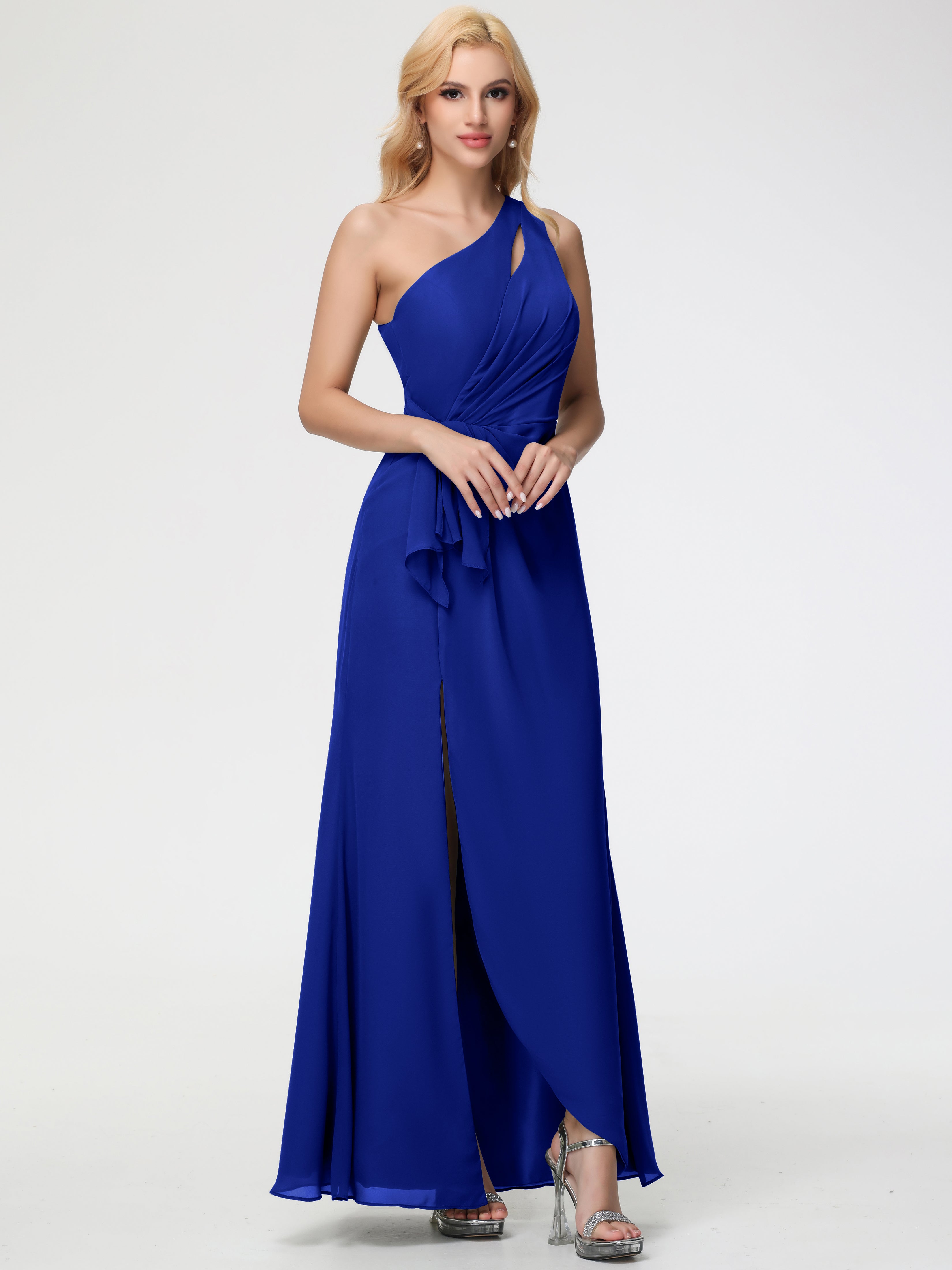 One Shoulder Sheath/Column Sleeveless Long Split Chiffon Bridesmaid Dresses (Copy)