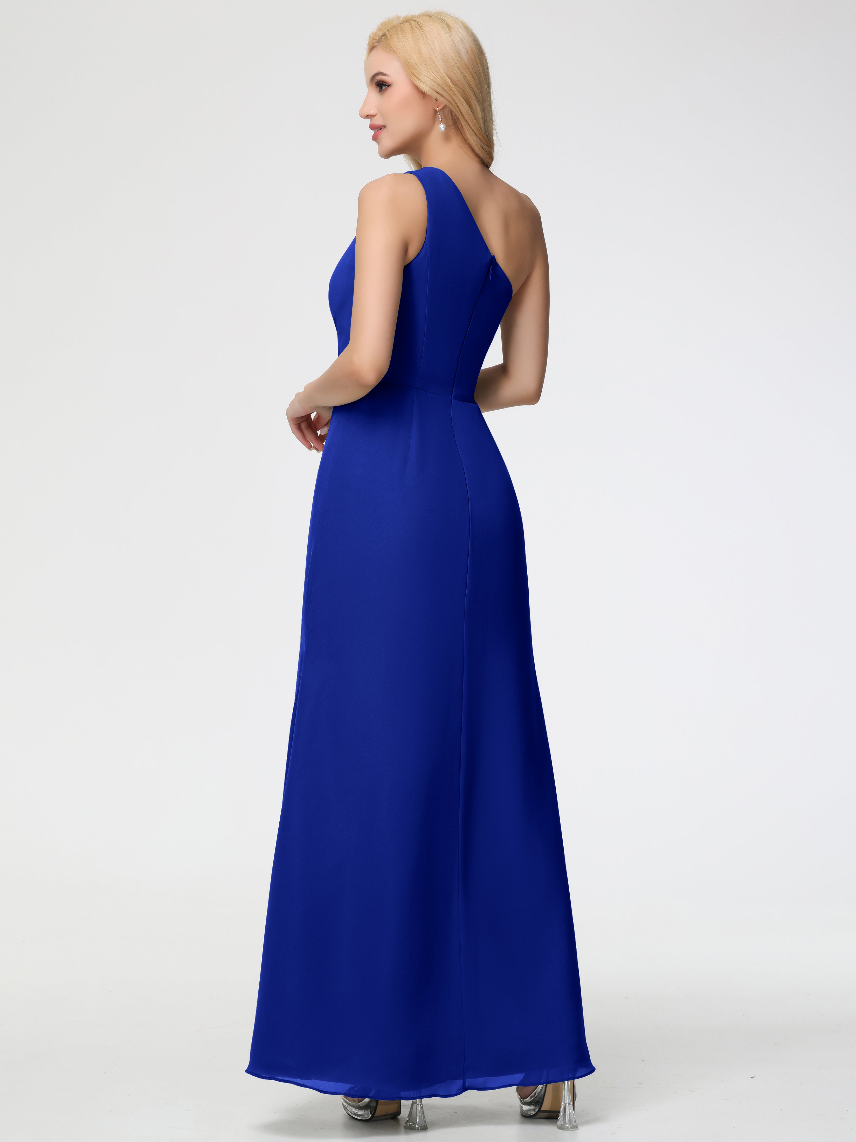 One Shoulder Sheath/Column Sleeveless Long Split Chiffon Bridesmaid Dresses (Copy)