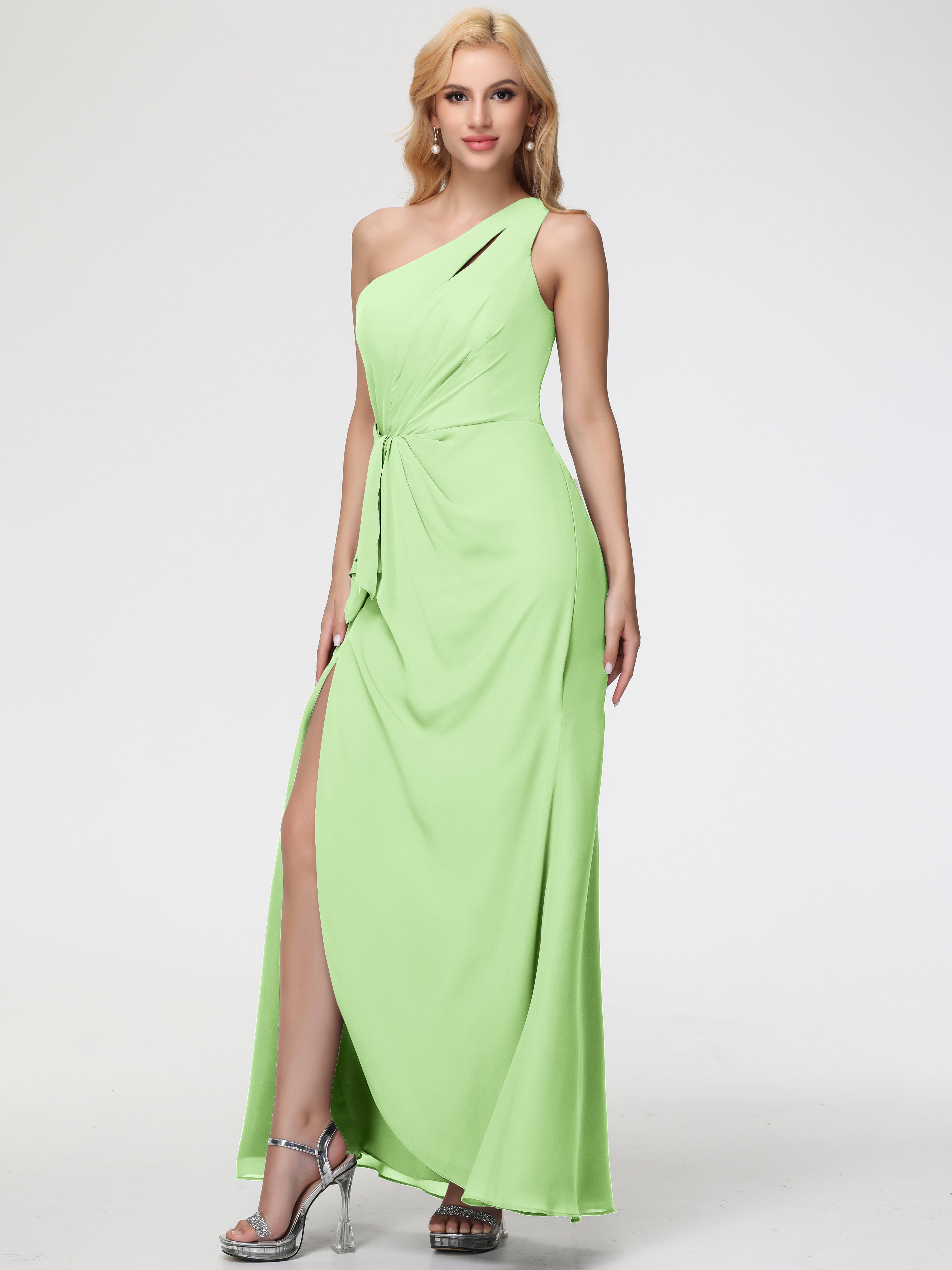 One Shoulder Sheath/Column Sleeveless Long Split Chiffon Bridesmaid Dresses (Copy)