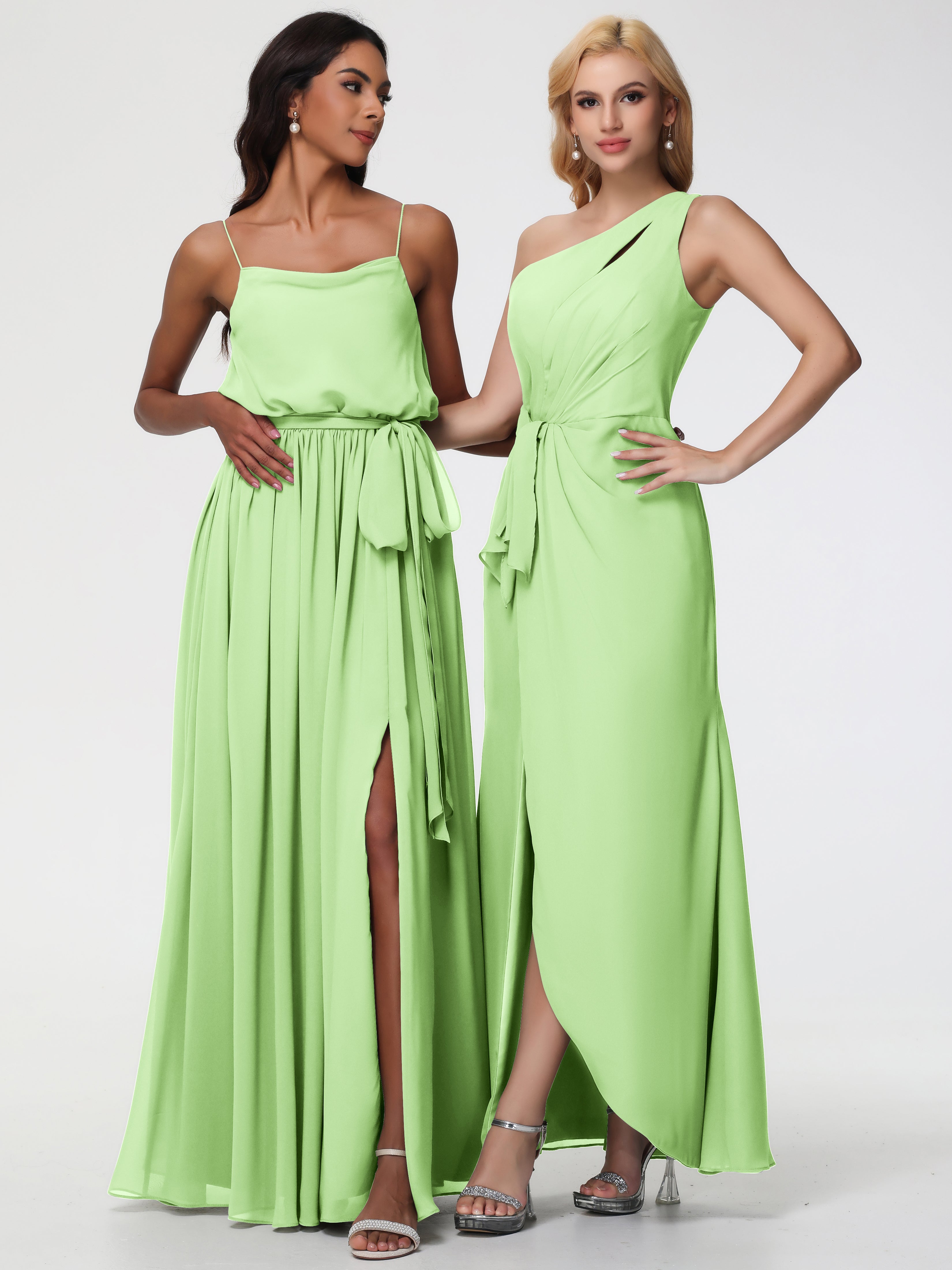One Shoulder Sheath/Column Sleeveless Long Split Chiffon Bridesmaid Dresses (Copy)