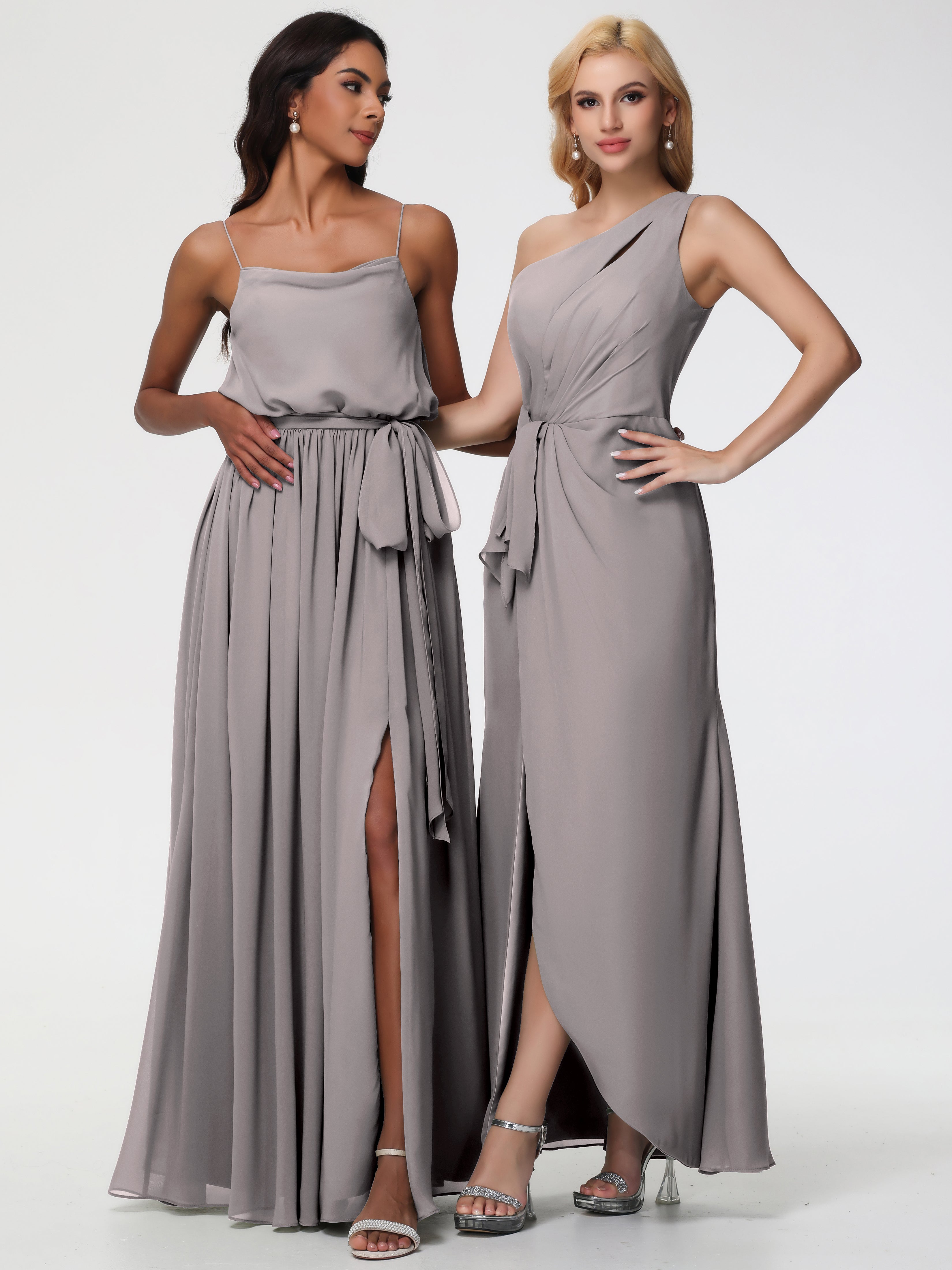 One Shoulder Sheath/Column Sleeveless Long Split Chiffon Bridesmaid Dresses (Copy)