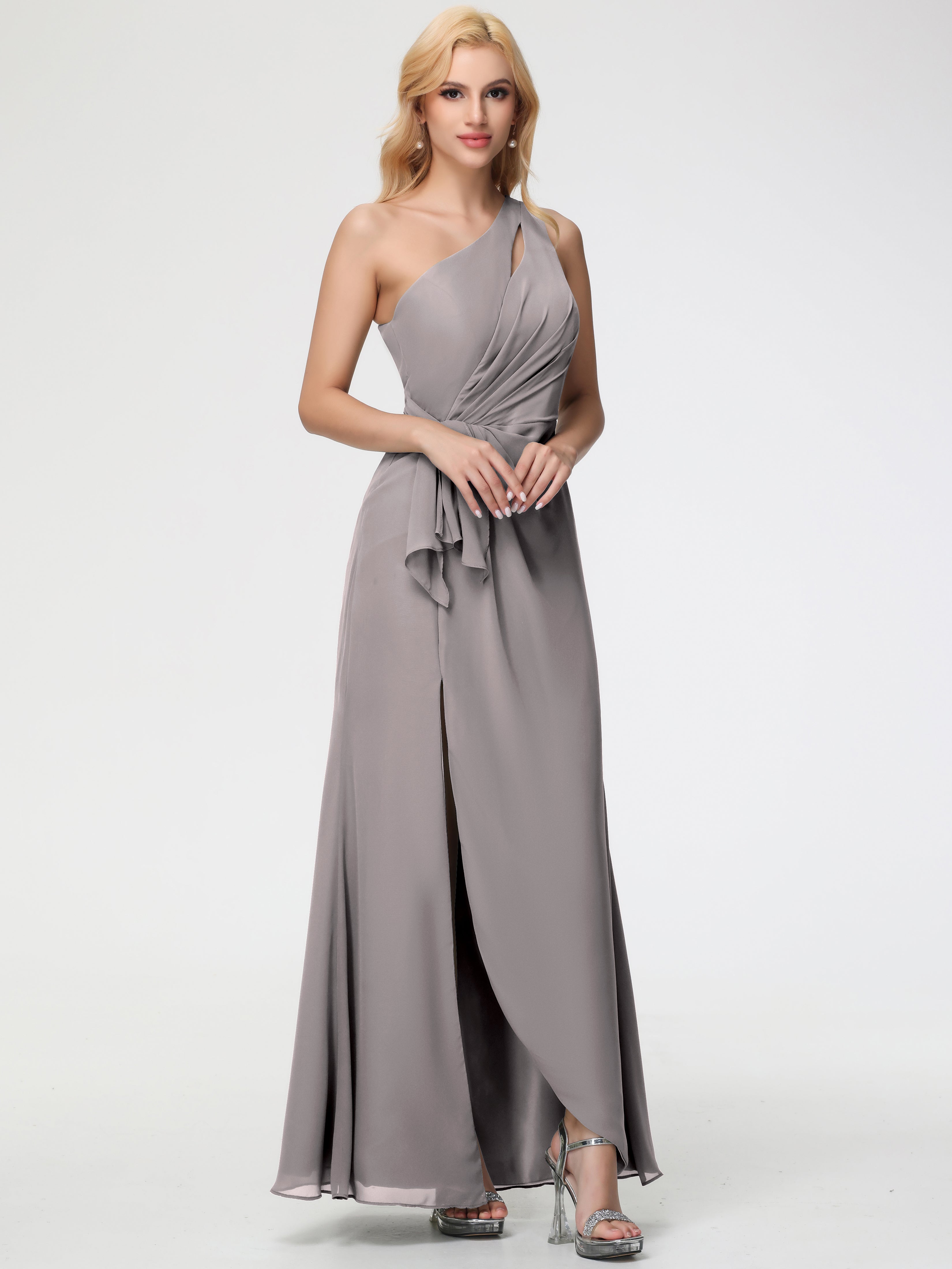 One Shoulder Sheath/Column Sleeveless Long Split Chiffon Bridesmaid Dresses (Copy)
