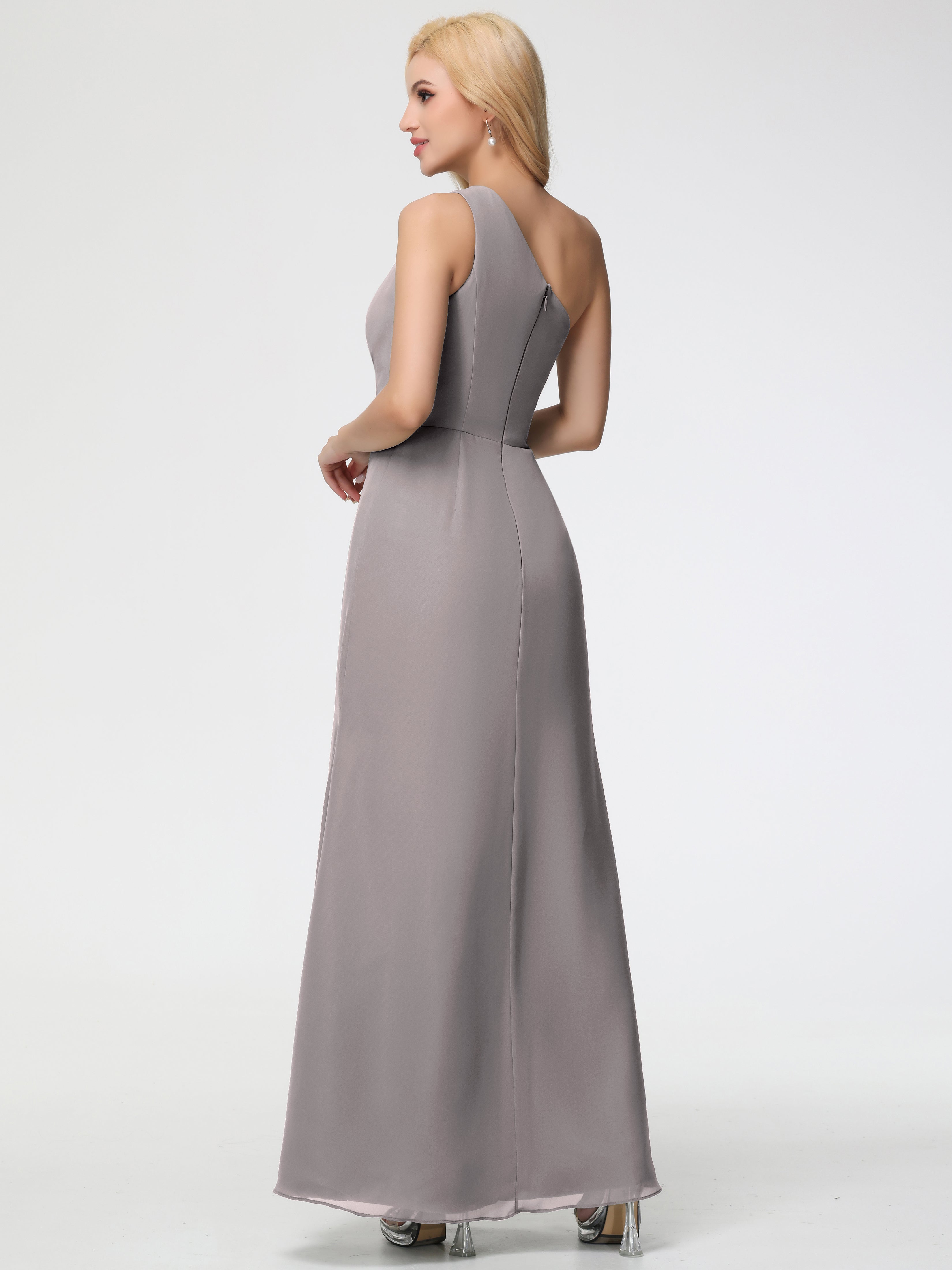 One Shoulder Sheath/Column Sleeveless Long Split Chiffon Bridesmaid Dresses (Copy)