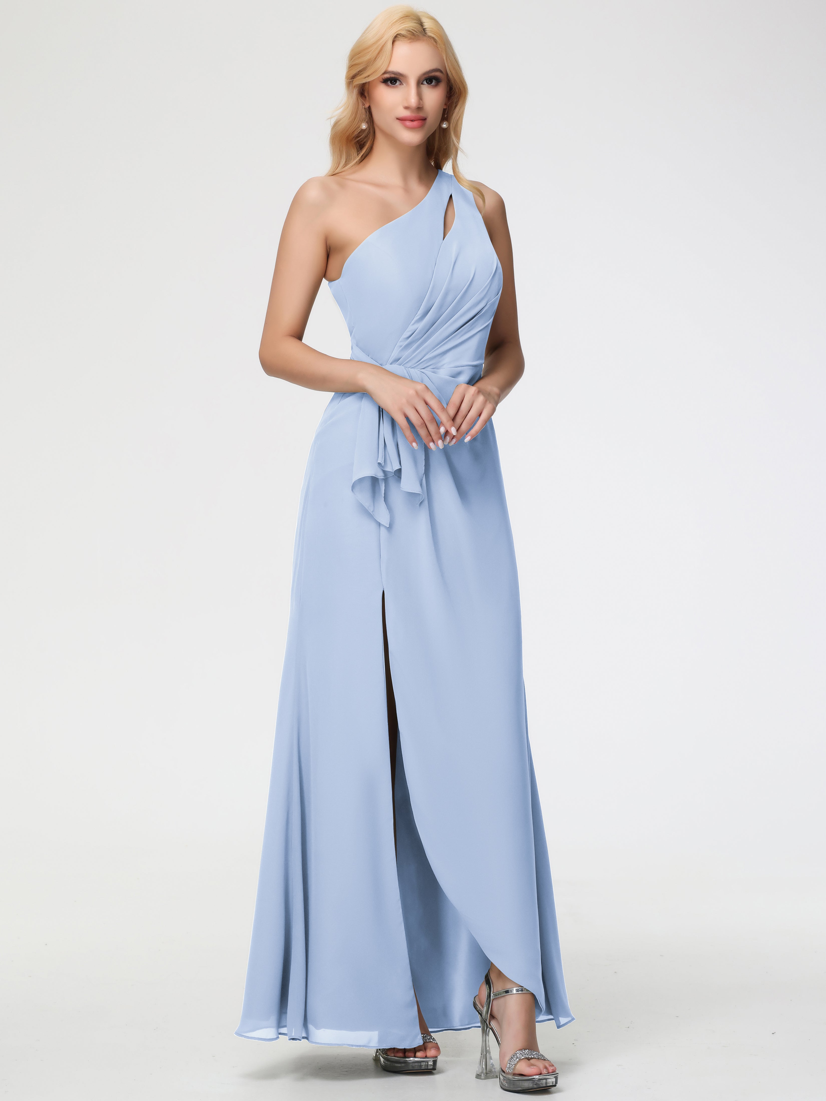 One Shoulder Sheath/Column Sleeveless Long Split Chiffon Bridesmaid Dresses (Copy)