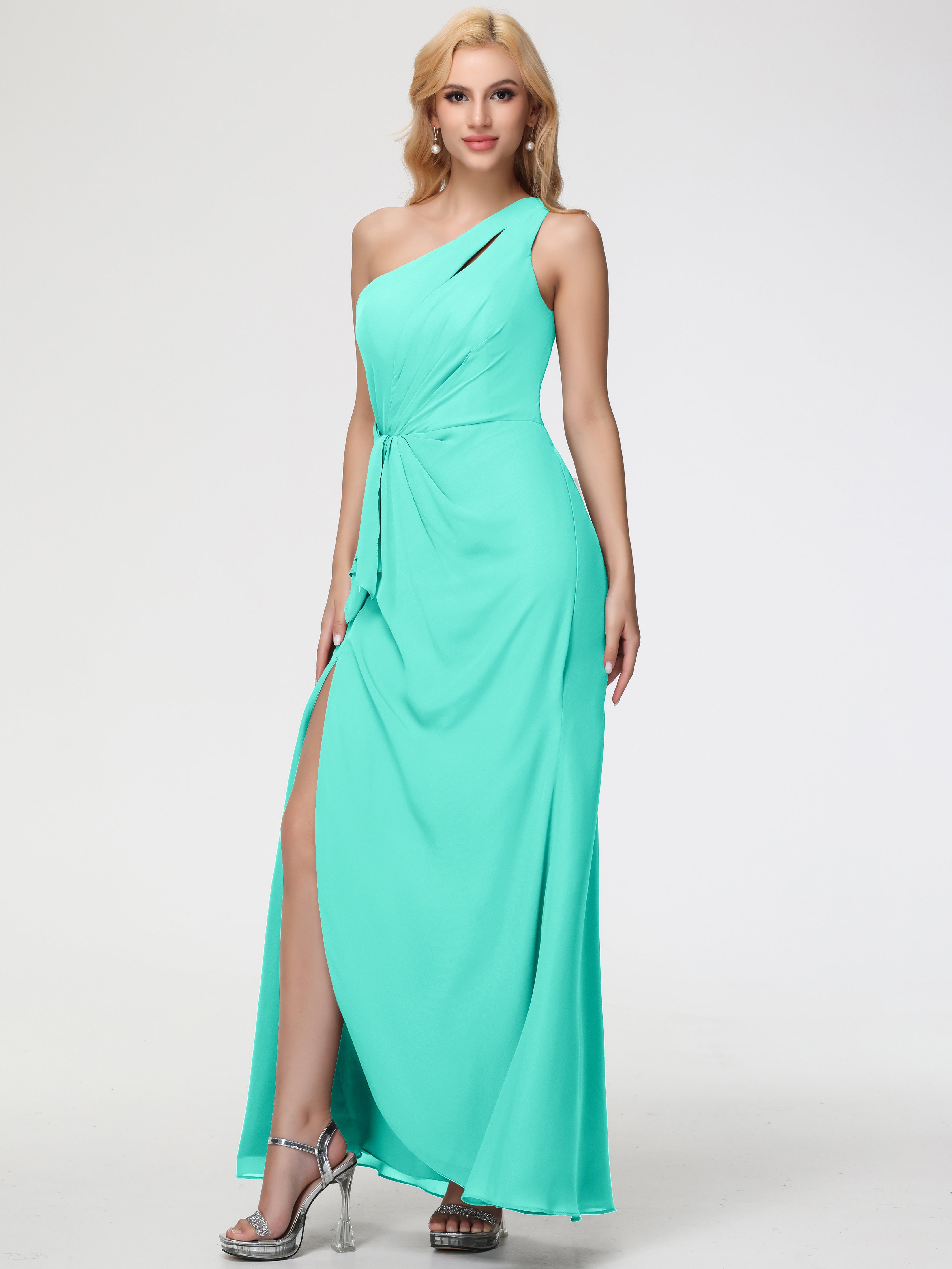 One Shoulder Sheath/Column Sleeveless Long Split Chiffon Bridesmaid Dresses (Copy)