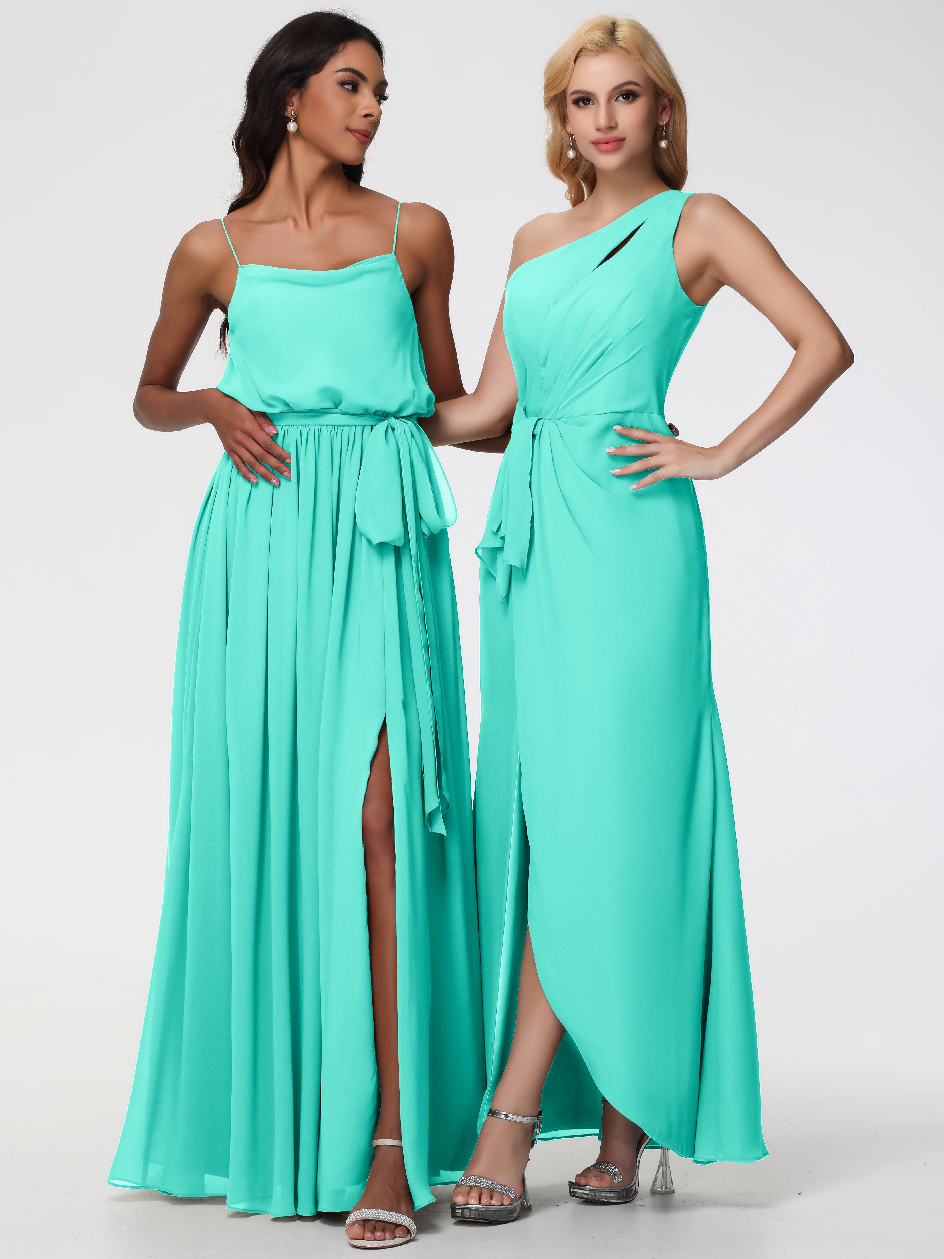 One Shoulder Sheath/Column Sleeveless Long Split Chiffon Bridesmaid Dresses (Copy)