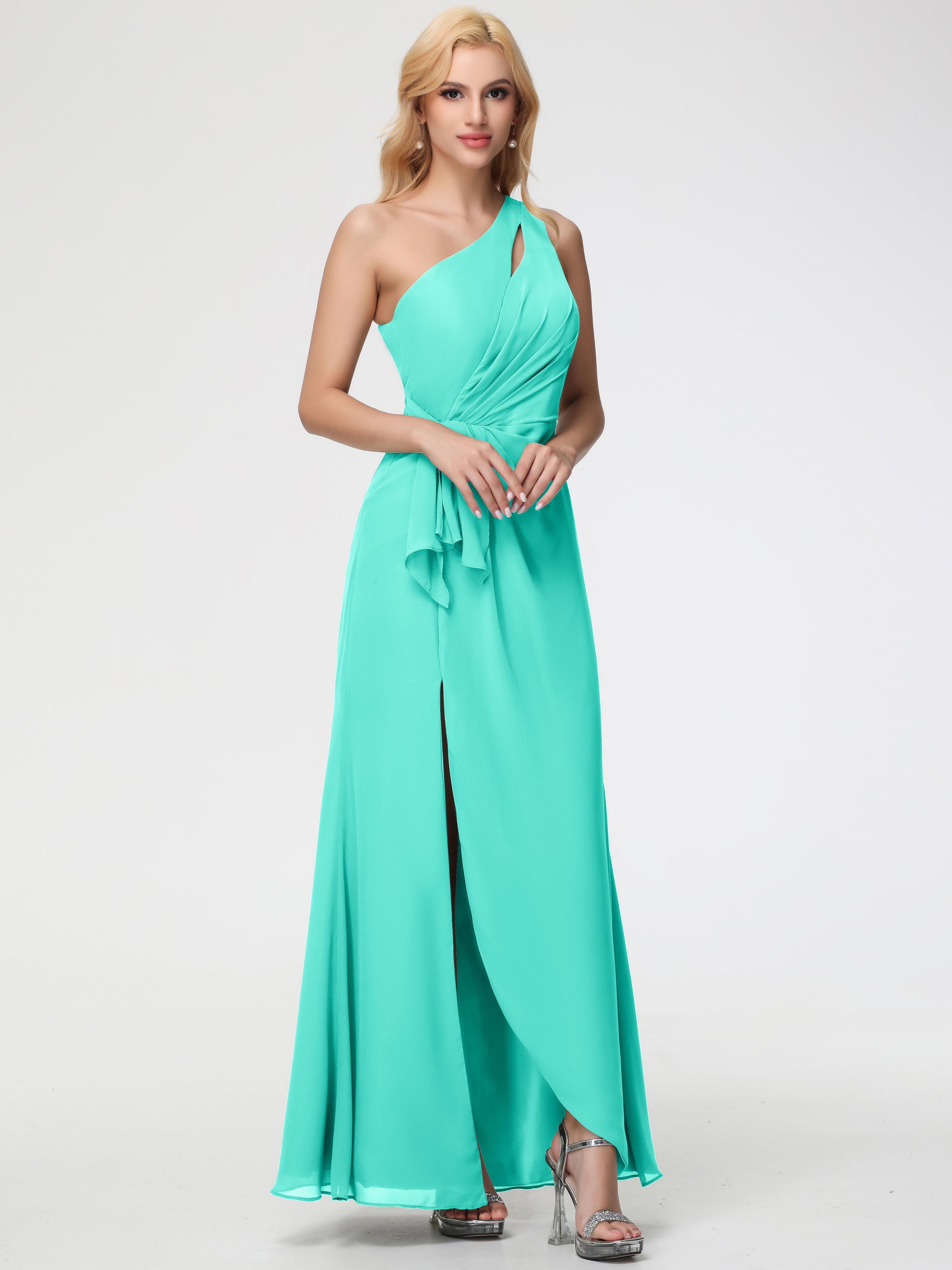 One Shoulder Sheath/Column Sleeveless Long Split Chiffon Bridesmaid Dresses (Copy)