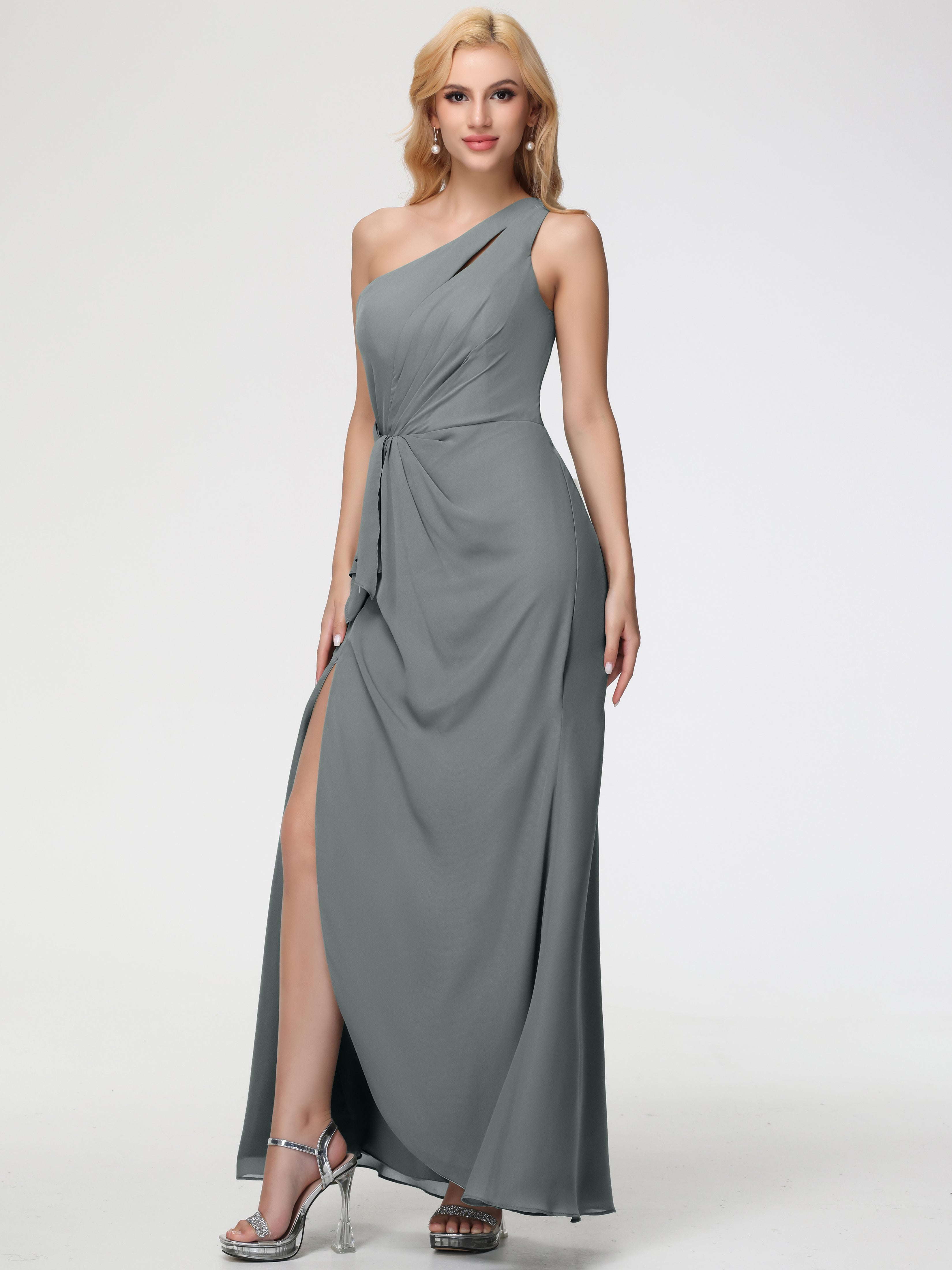 blue grey bridesmaid dresses uk Steel Blue Grey Bridesmaid Dresses One Shoulder Sheath/Column Sleevele