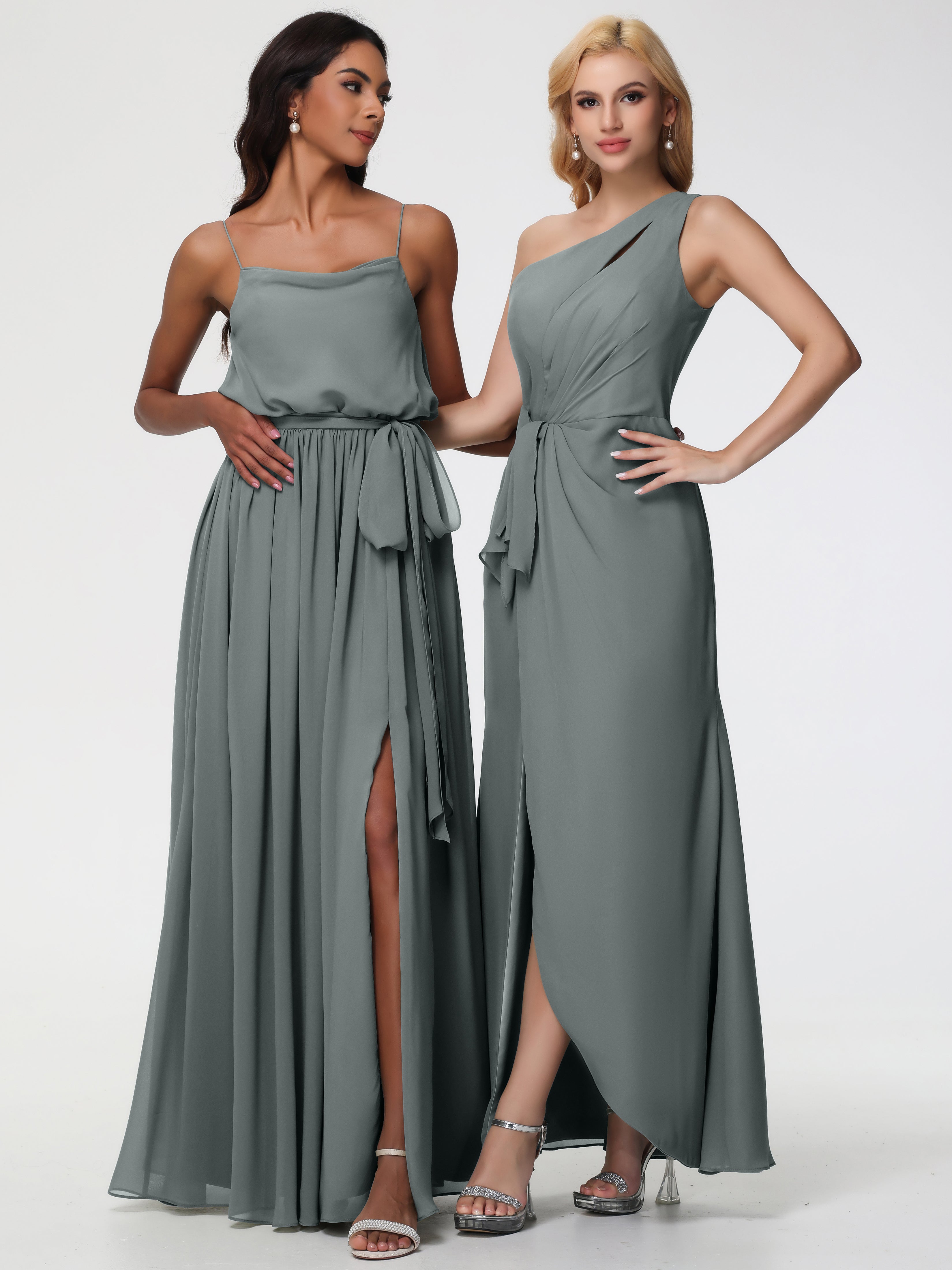One Shoulder Sheath/Column Sleeveless Long Split Chiffon Bridesmaid Dresses (Copy)