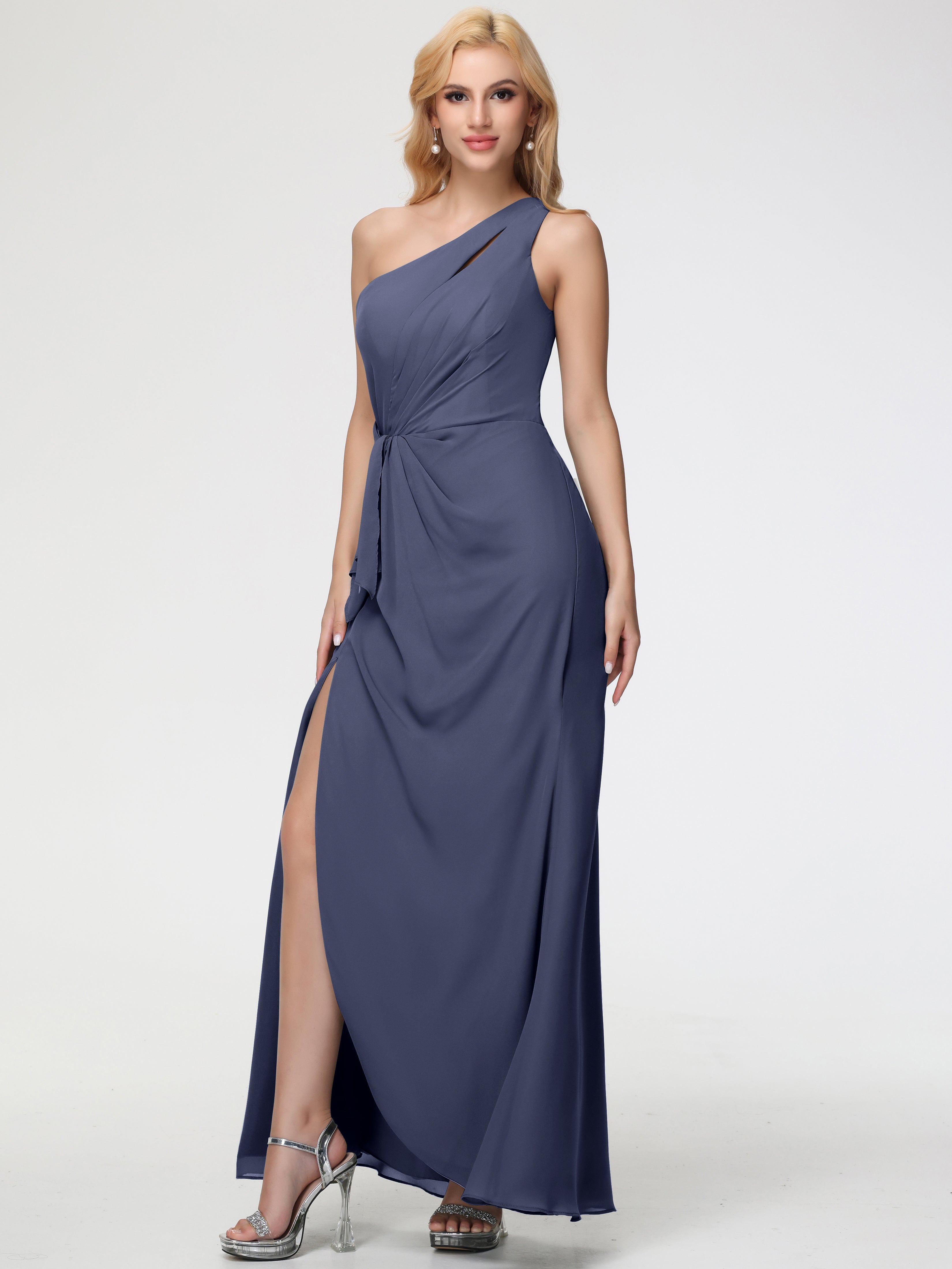 One Shoulder Sheath/Column Sleeveless Long Split Chiffon Bridesmaid Dresses (Copy)
