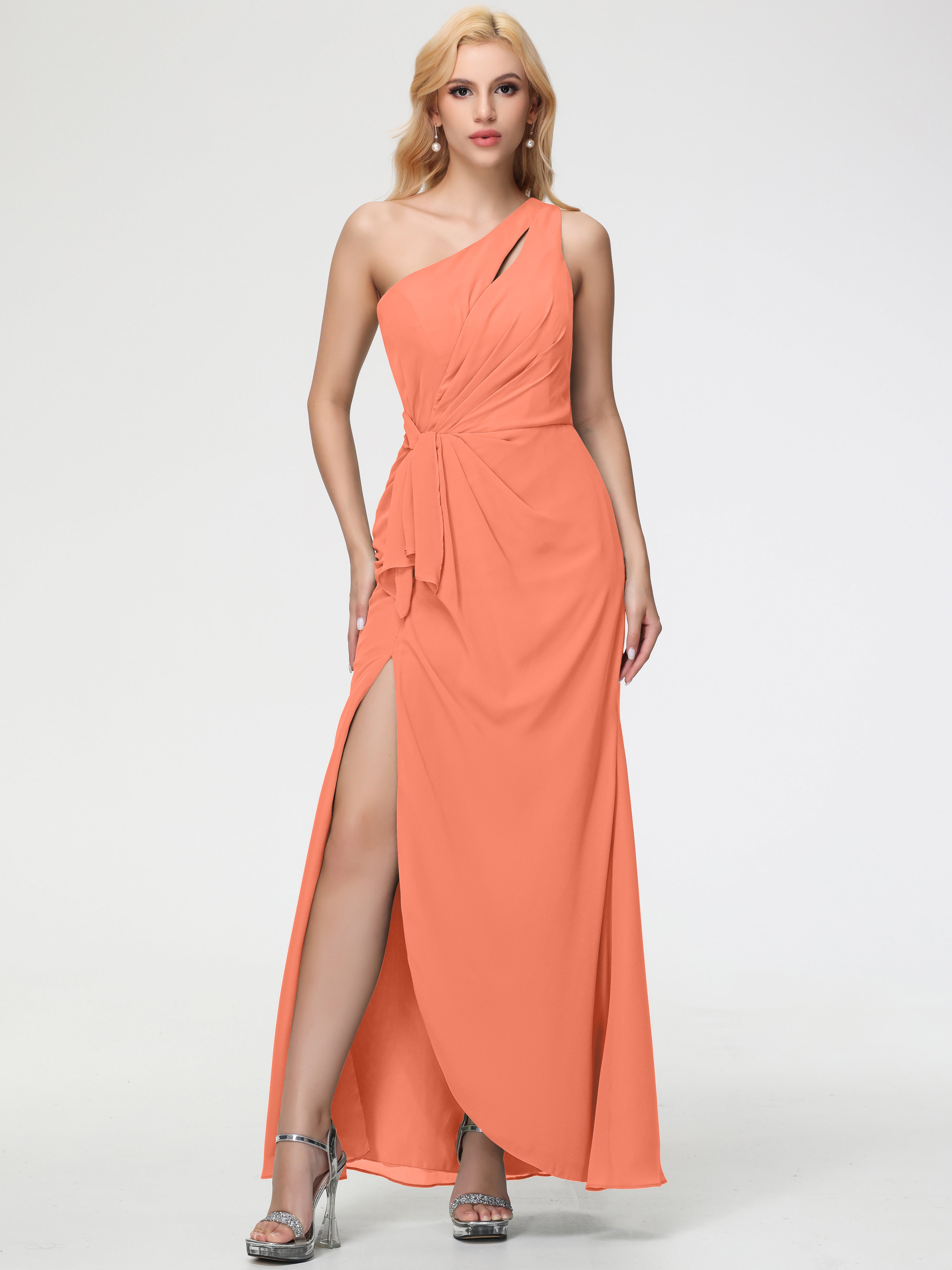 One Shoulder Sheath/Column Sleeveless Long Split Chiffon Bridesmaid Dresses (Copy)