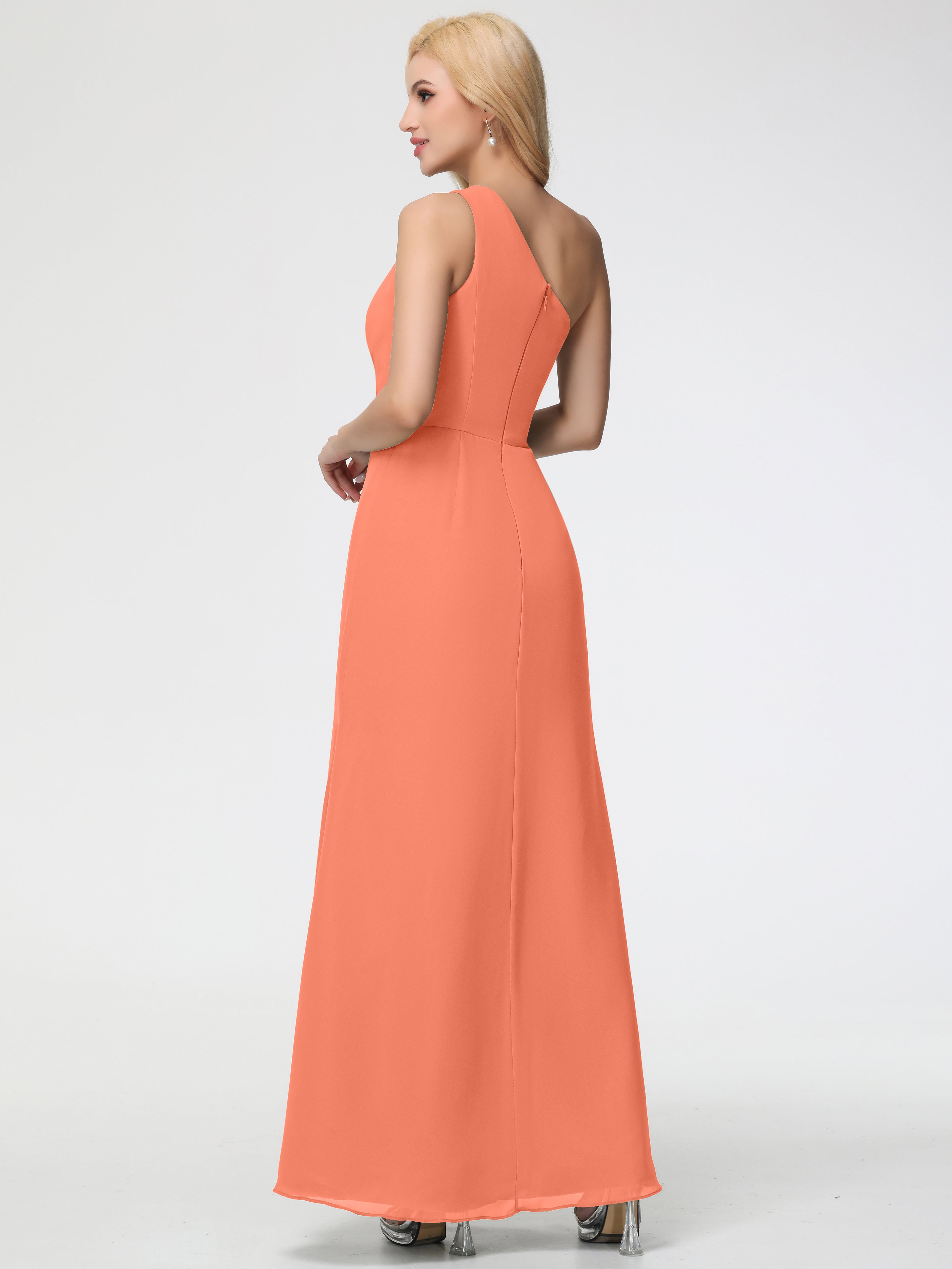 One Shoulder Sheath/Column Sleeveless Long Split Chiffon Bridesmaid Dresses (Copy)