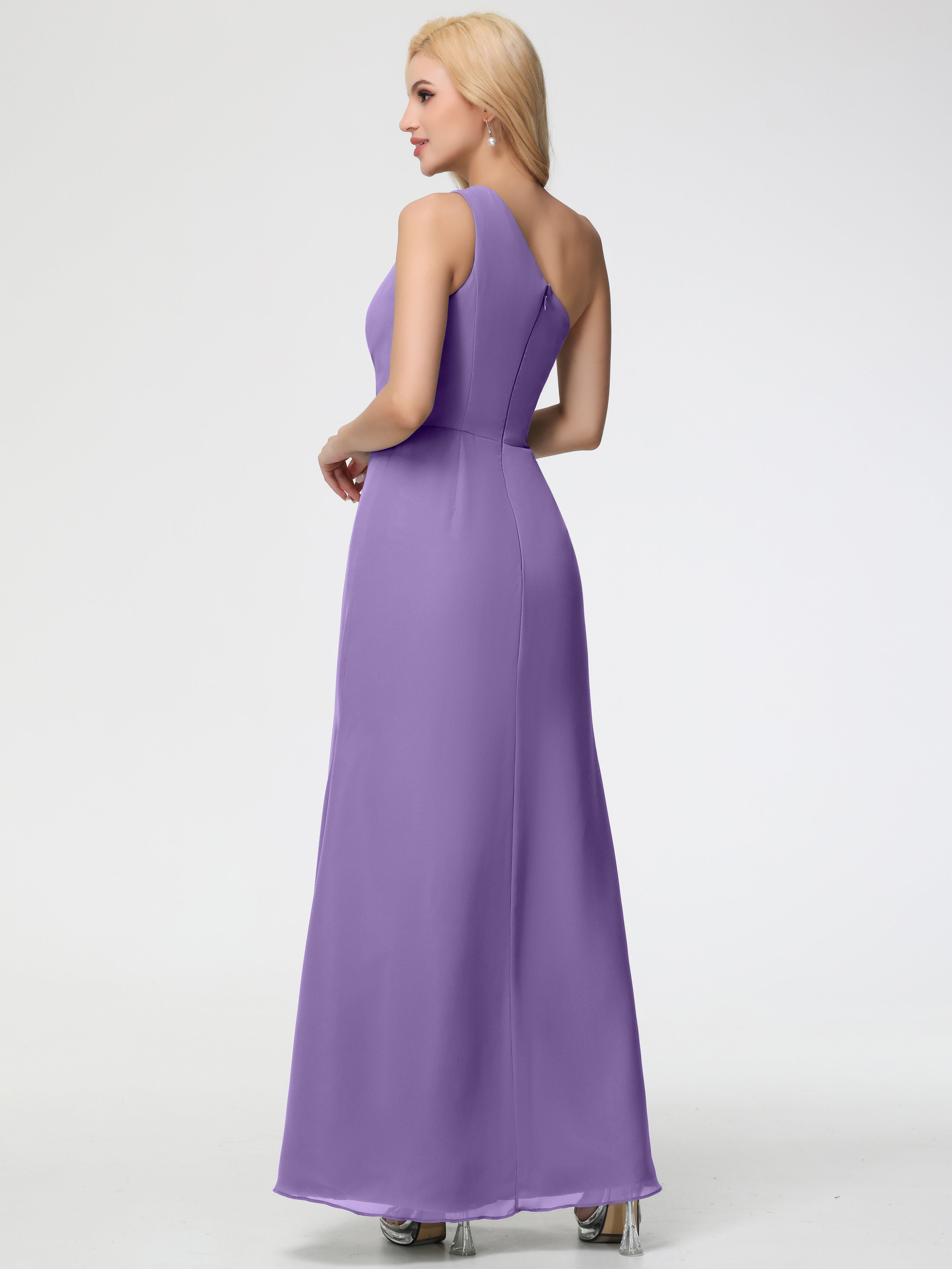 One Shoulder Sheath/Column Sleeveless Long Split Chiffon Bridesmaid Dresses (Copy)