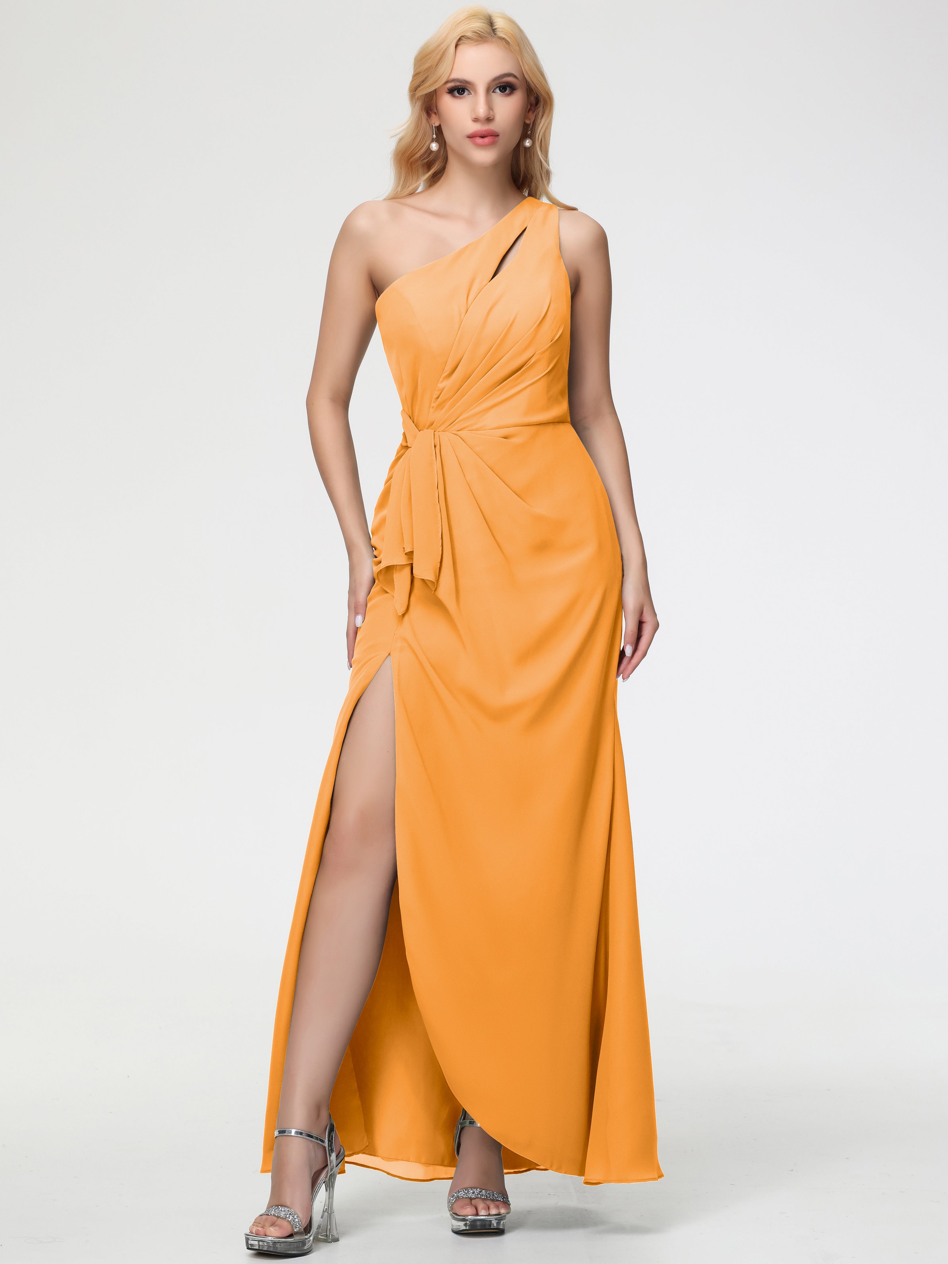 One Shoulder Sheath/Column Sleeveless Long Split Chiffon Bridesmaid Dresses (Copy)