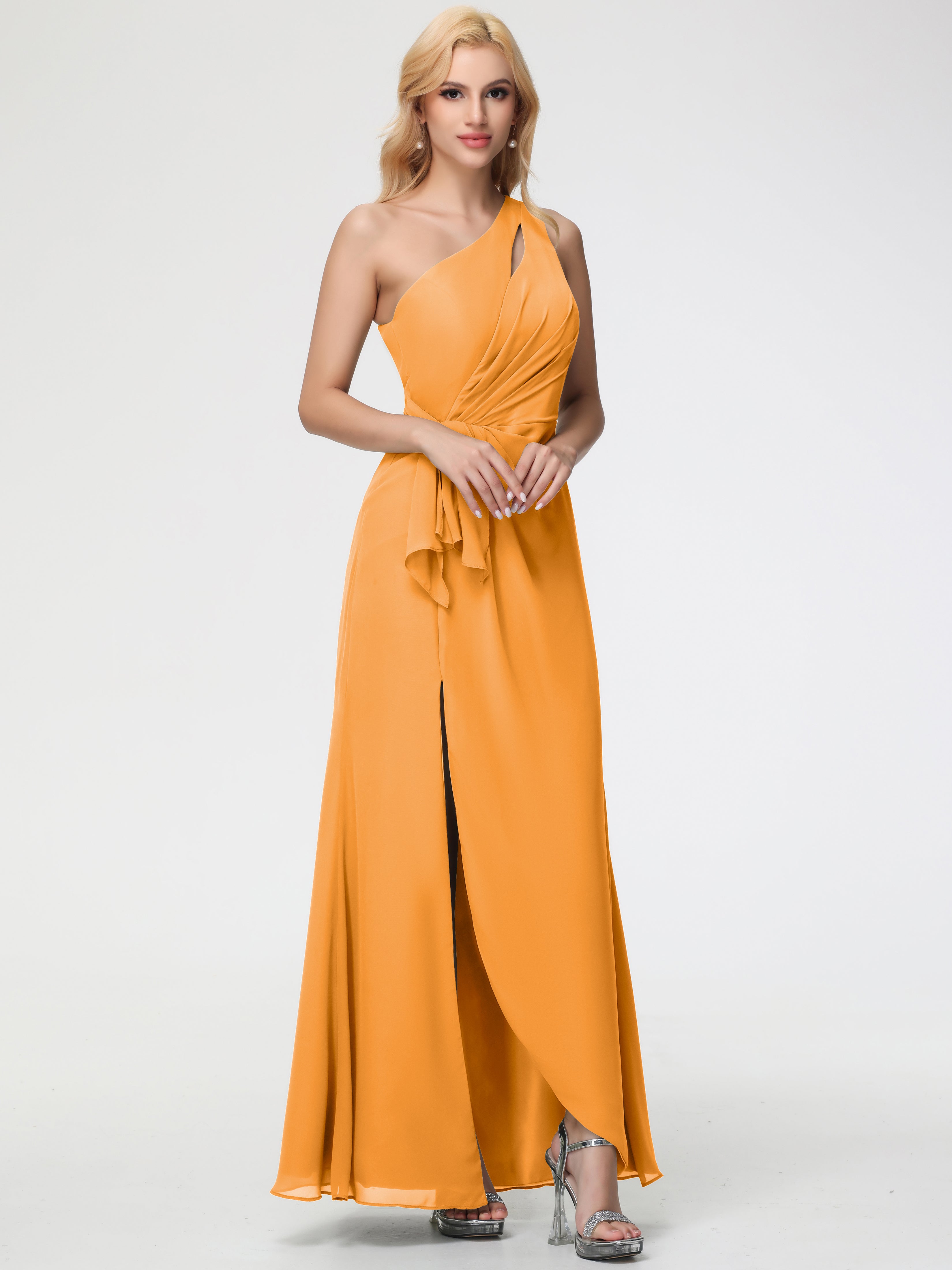 One Shoulder Sheath/Column Sleeveless Long Split Chiffon Bridesmaid Dresses (Copy)