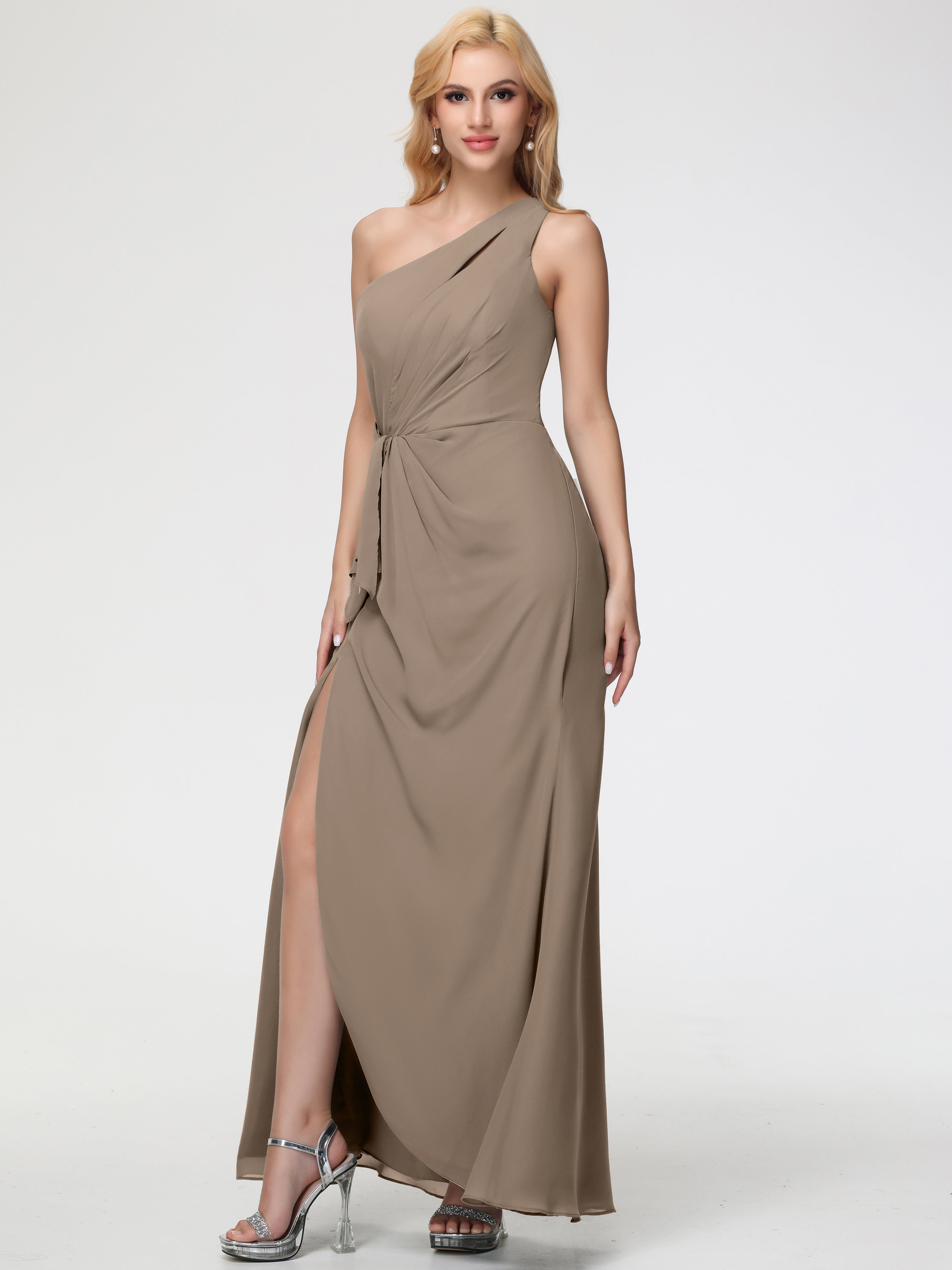 One Shoulder Sheath/Column Sleeveless Long Split Chiffon Bridesmaid Dresses (Copy)