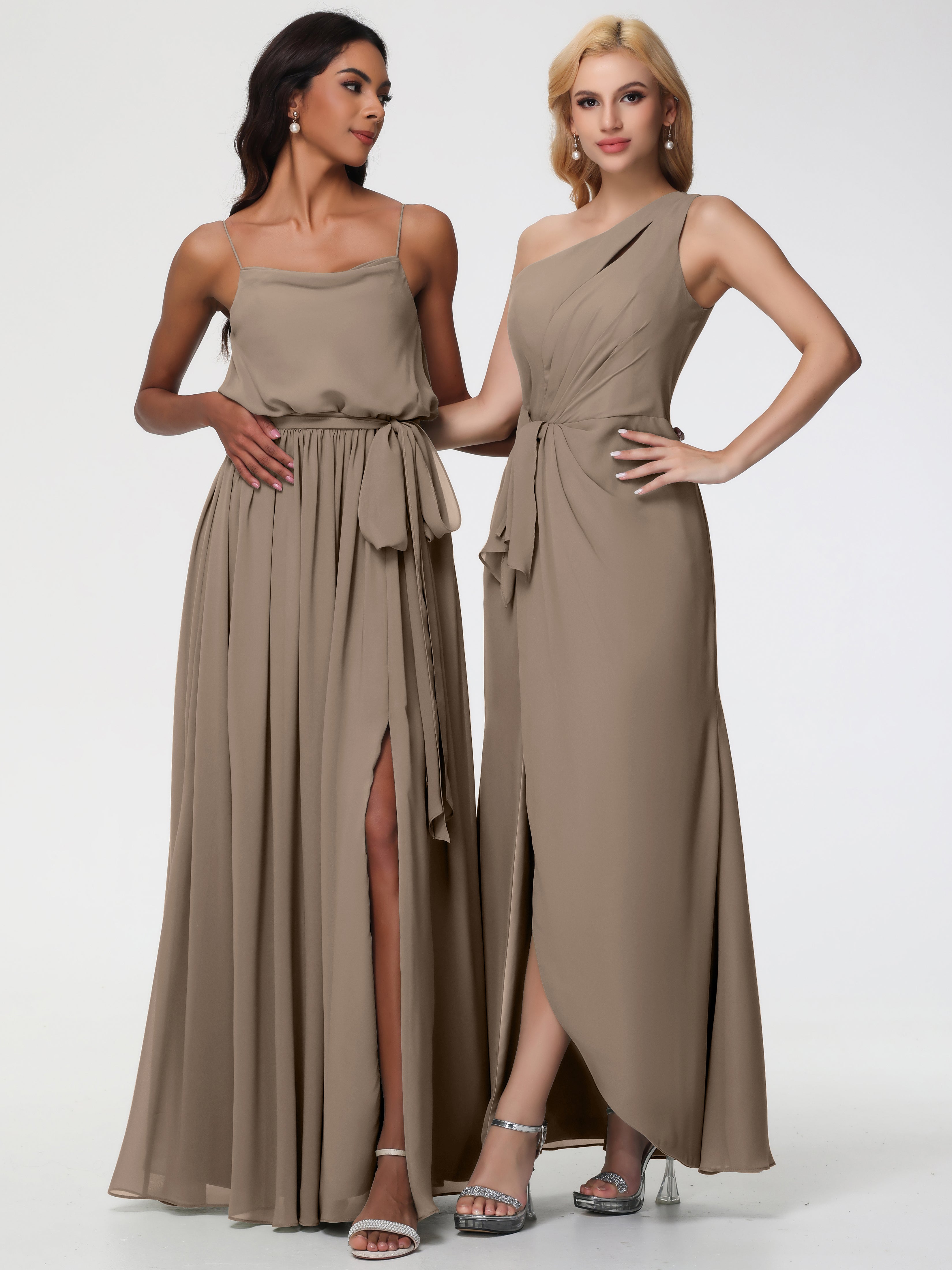 One Shoulder Sheath/Column Sleeveless Long Split Chiffon Bridesmaid Dresses (Copy)