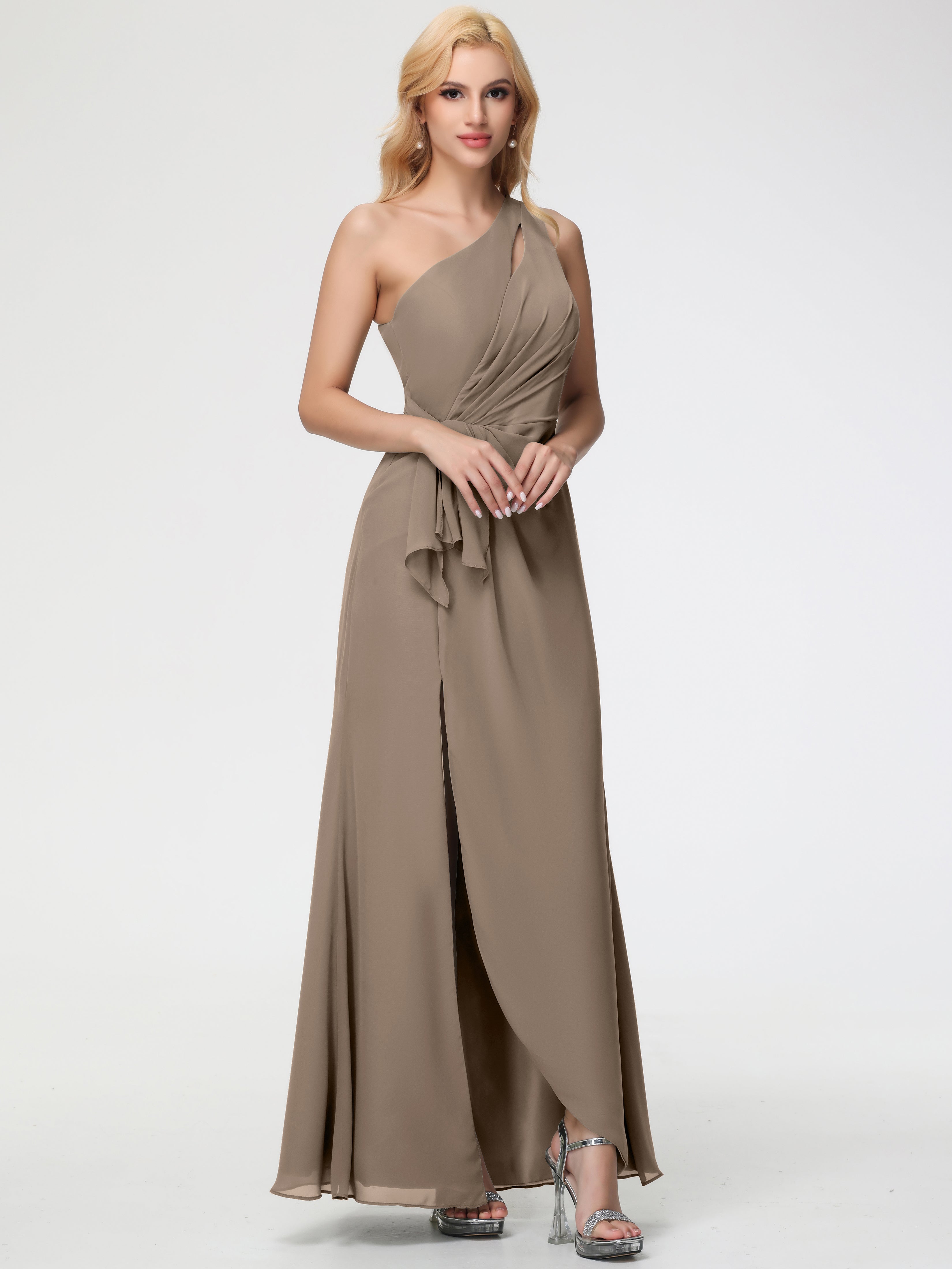 One Shoulder Sheath/Column Sleeveless Long Split Chiffon Bridesmaid Dresses (Copy)