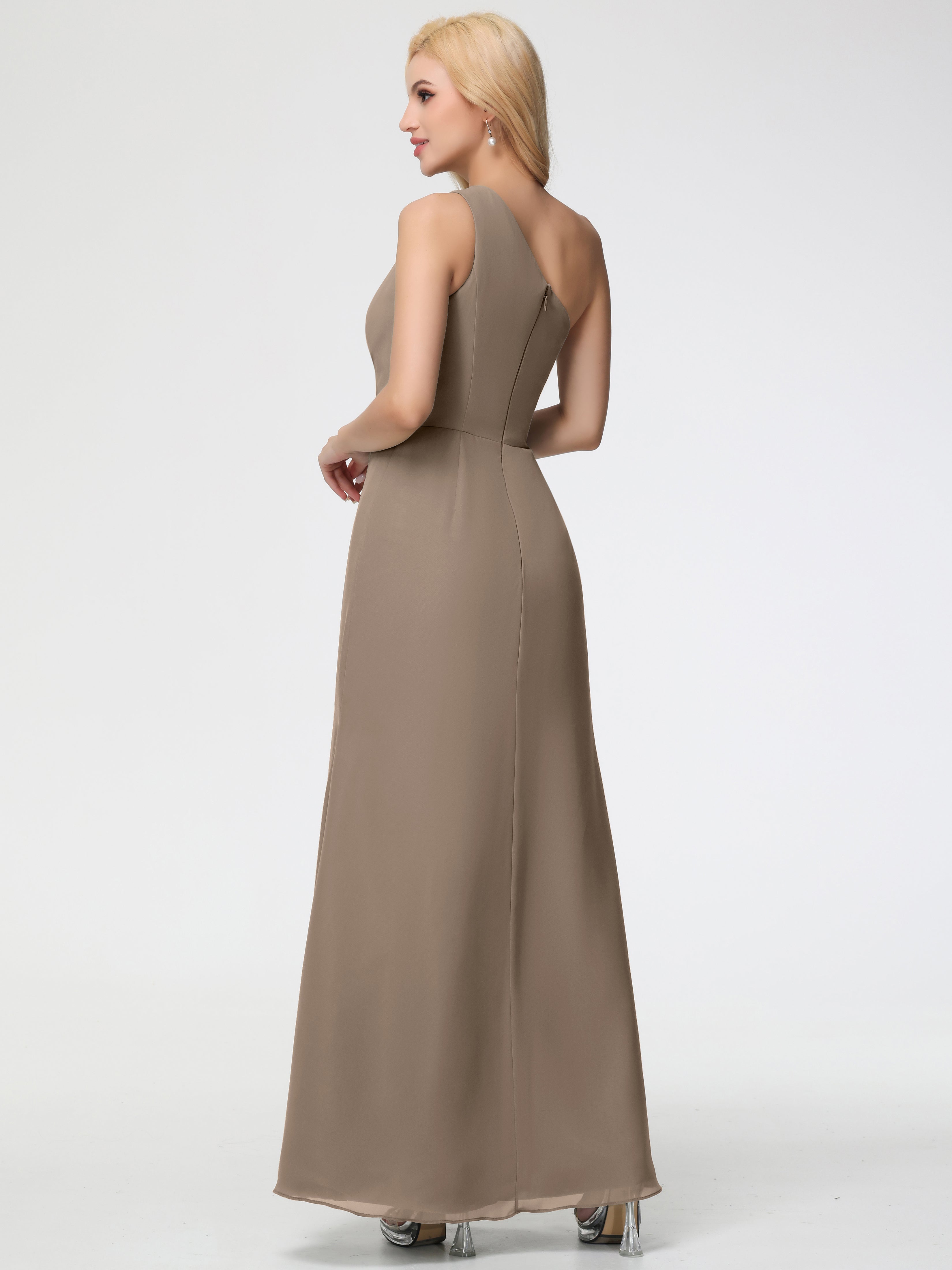One Shoulder Sheath/Column Sleeveless Long Split Chiffon Bridesmaid Dresses (Copy)