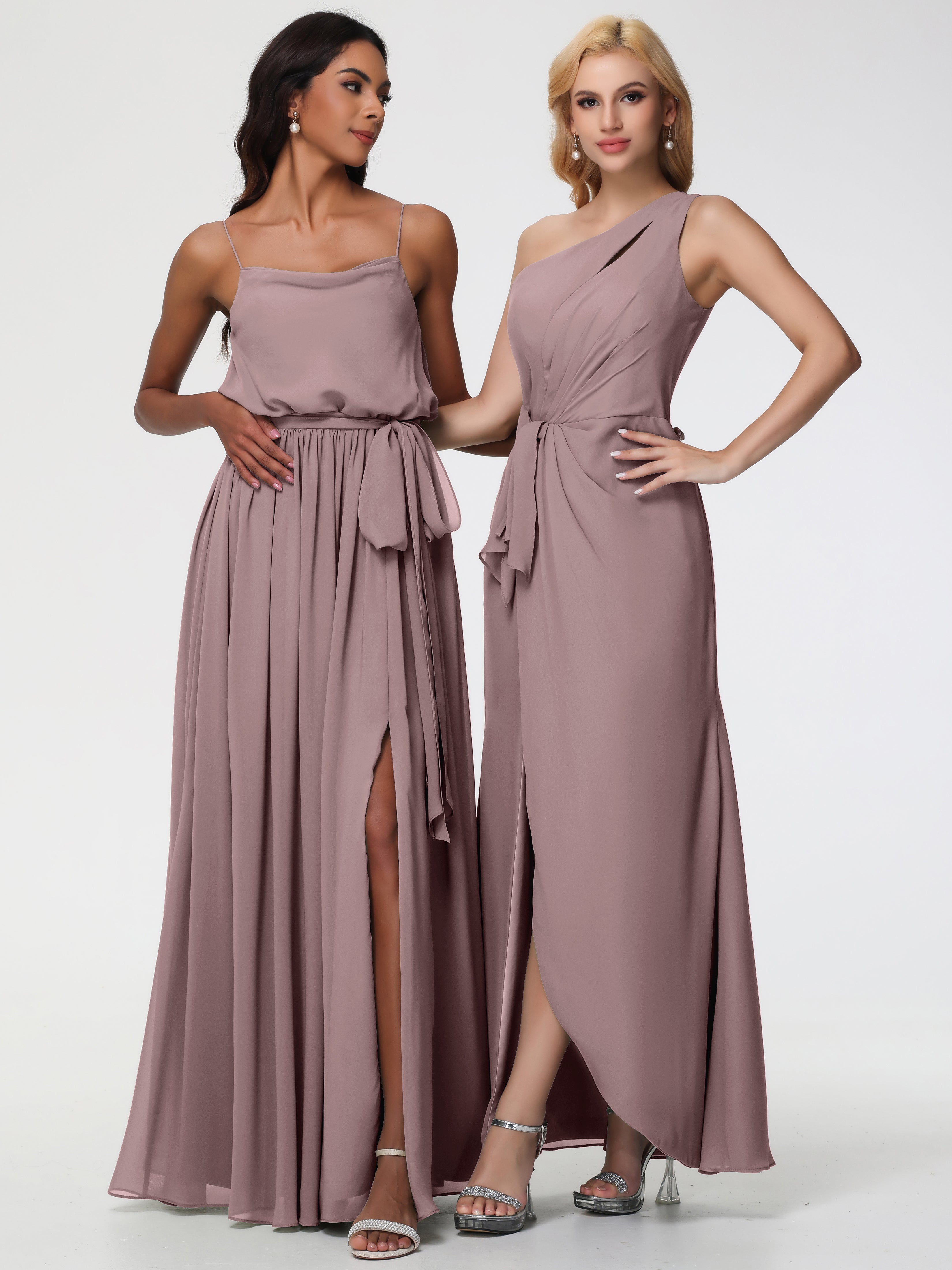 One Shoulder Sheath/Column Sleeveless Long Split Chiffon Bridesmaid Dresses (Copy)