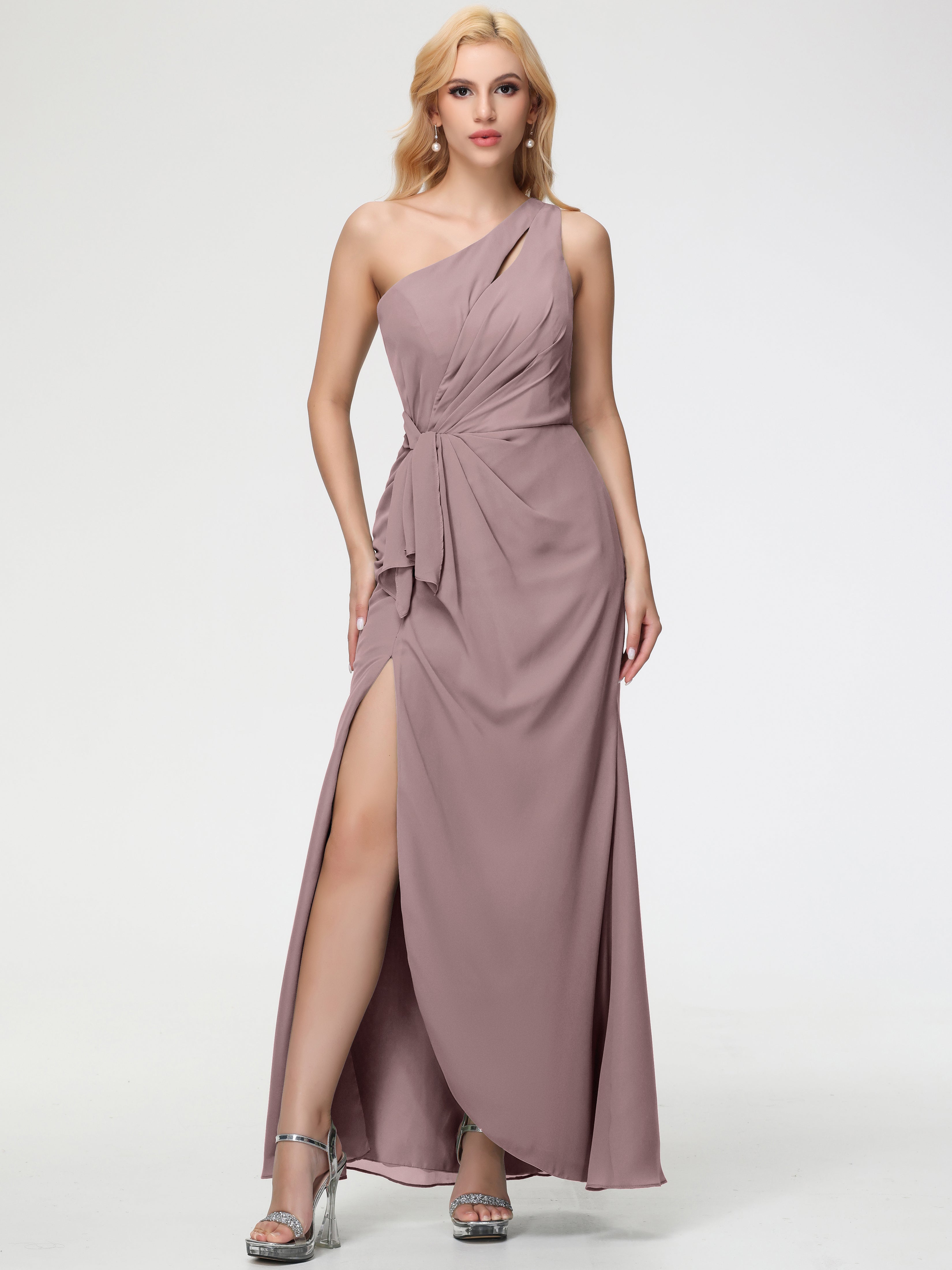 One Shoulder Sheath/Column Sleeveless Long Split Chiffon Bridesmaid Dresses (Copy)