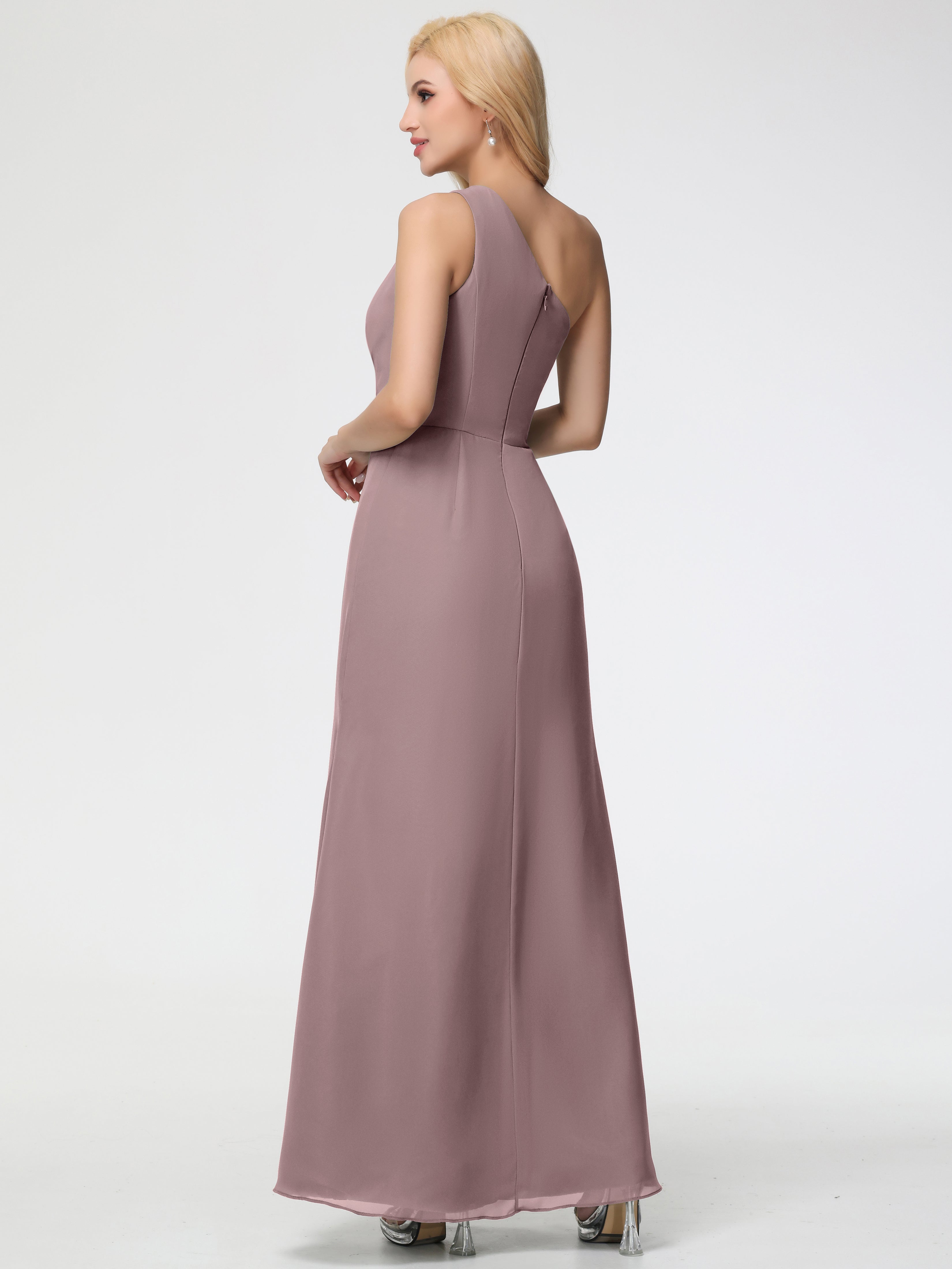 One Shoulder Sheath/Column Sleeveless Long Split Chiffon Bridesmaid Dresses (Copy)
