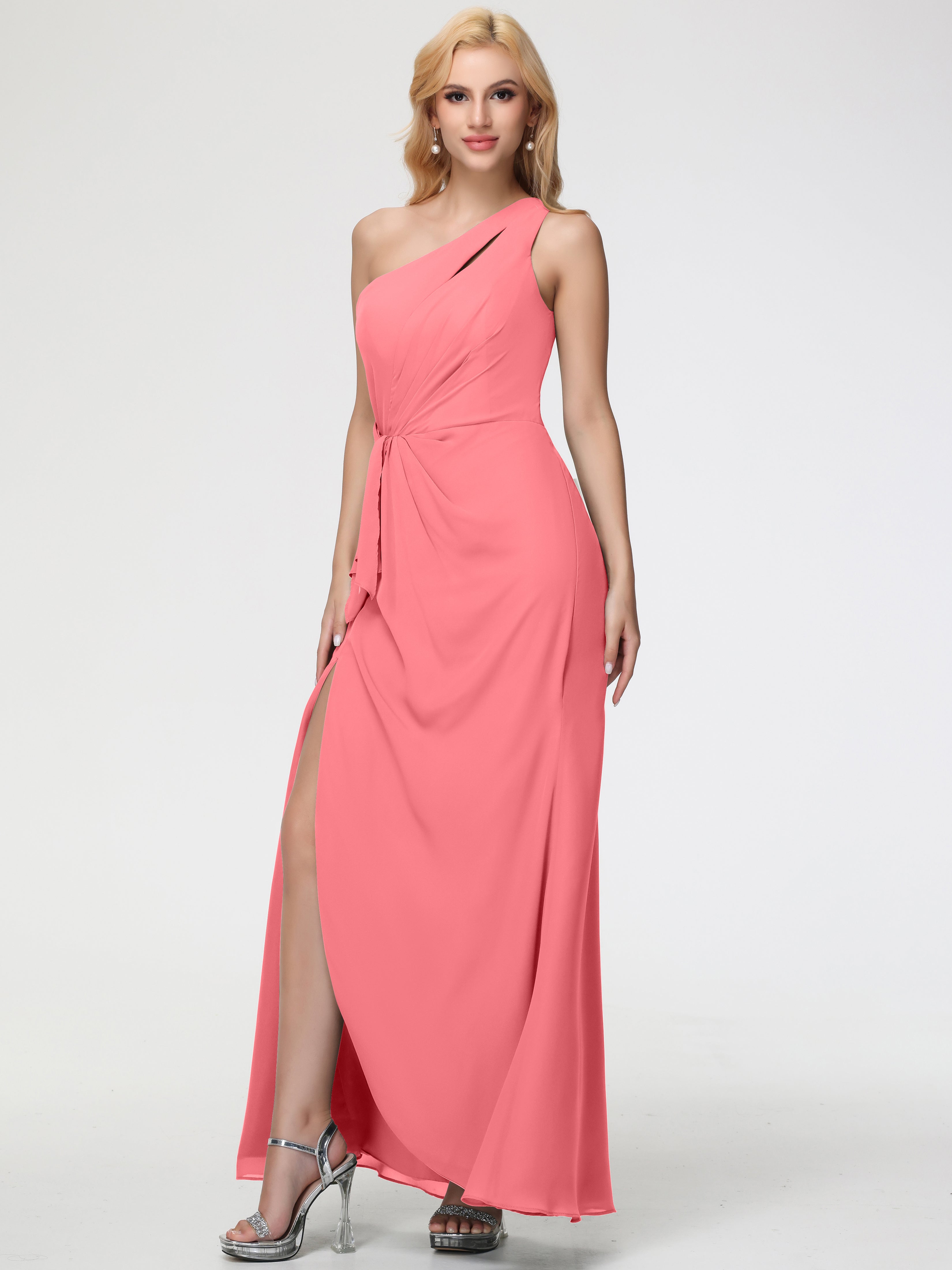 One Shoulder Sheath/Column Sleeveless Long Split Chiffon Bridesmaid Dresses (Copy)
