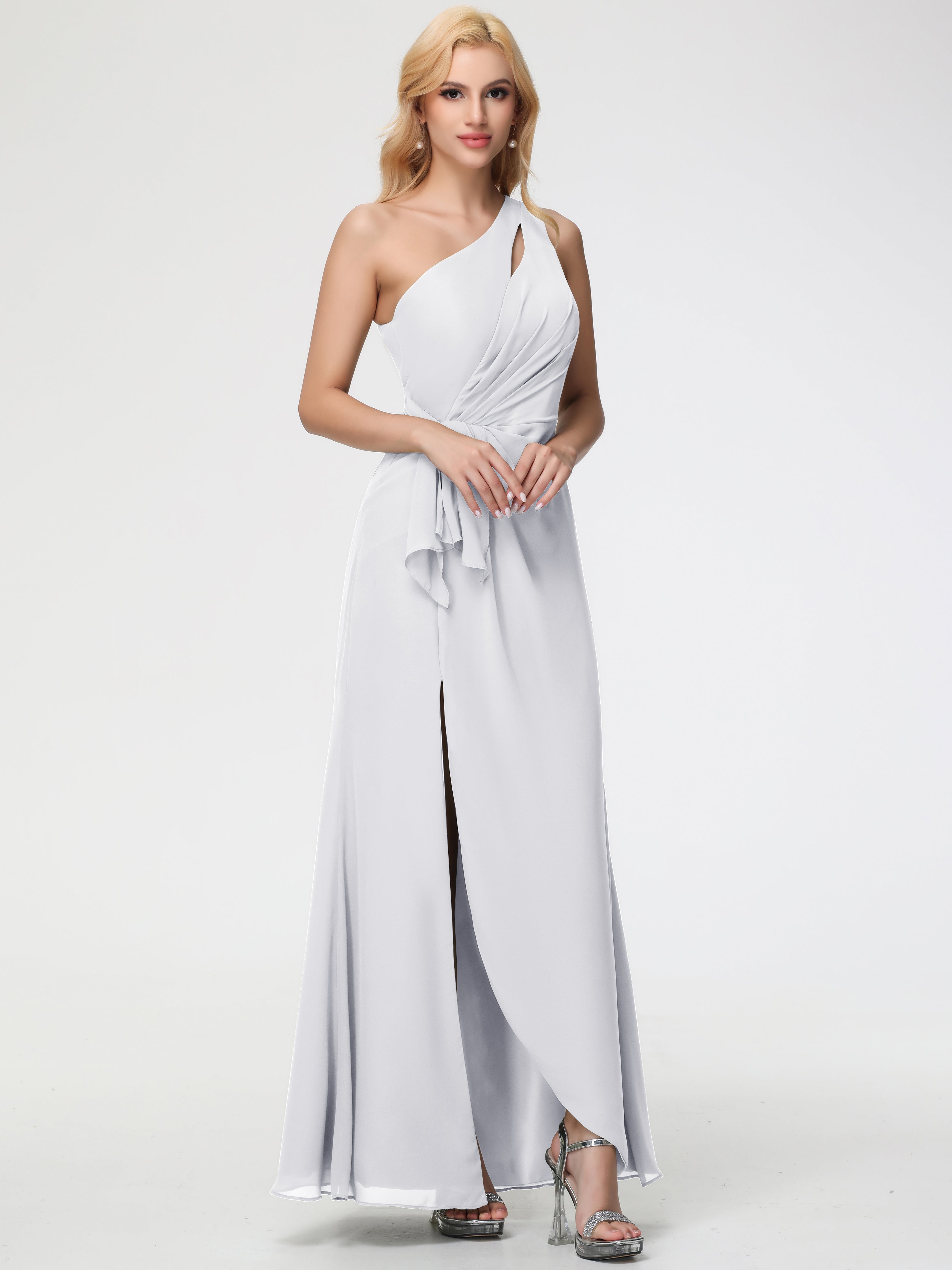 One Shoulder Sheath/Column Sleeveless Long Split Chiffon Bridesmaid Dresses (Copy)