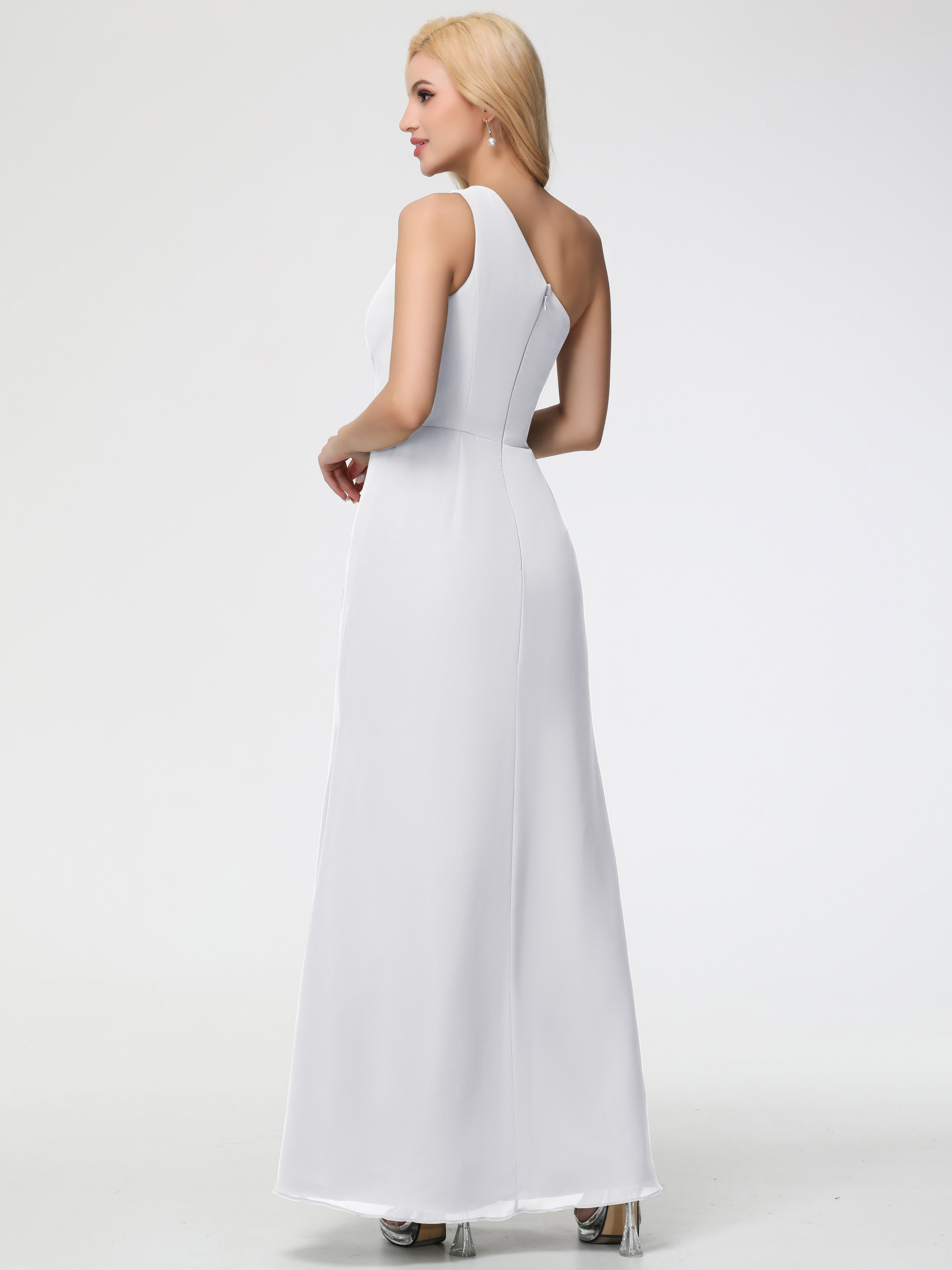 One Shoulder Sheath/Column Sleeveless Long Split Chiffon Bridesmaid Dresses (Copy)