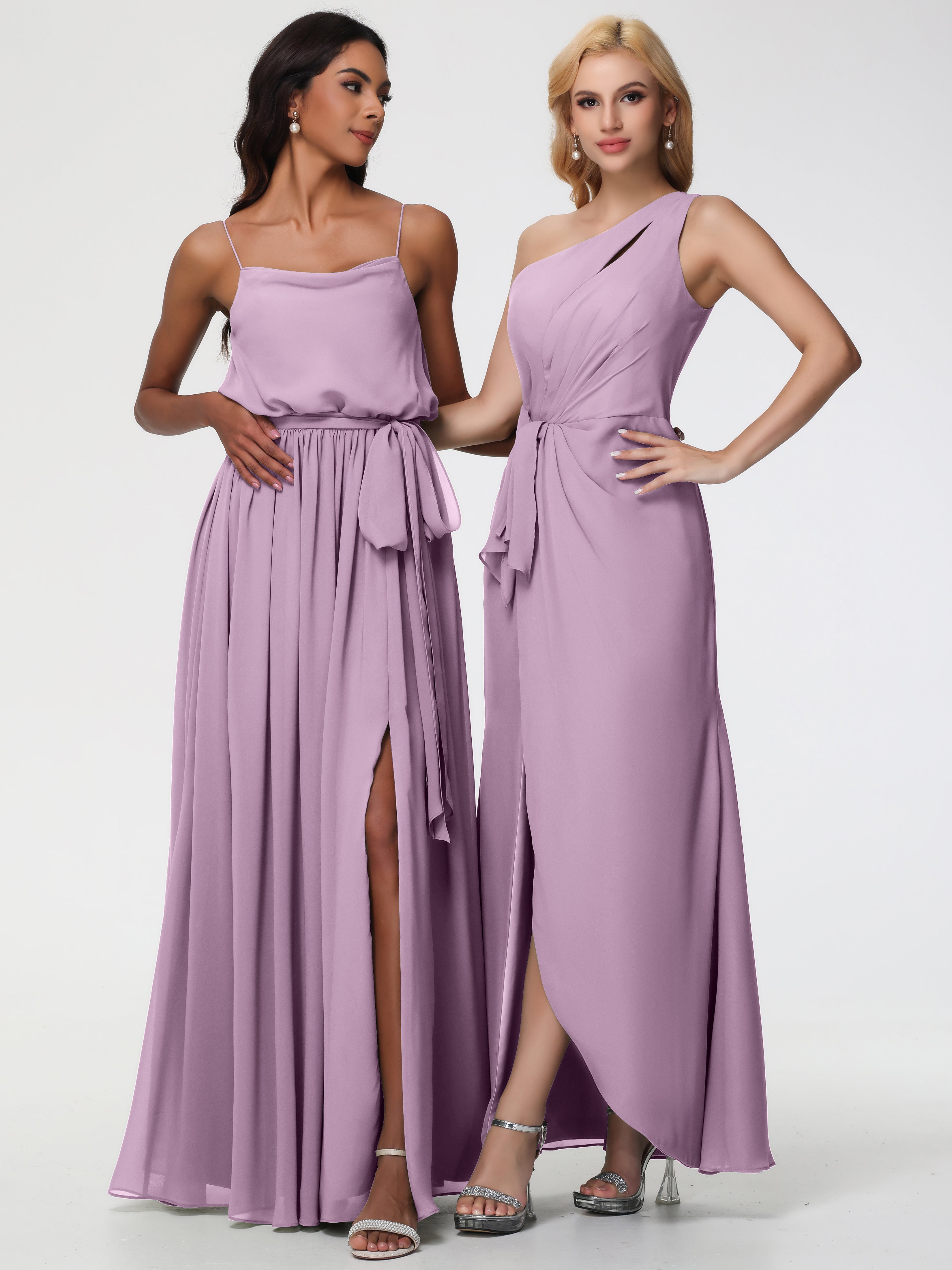 One Shoulder Sheath/Column Sleeveless Long Split Chiffon Bridesmaid Dresses (Copy)