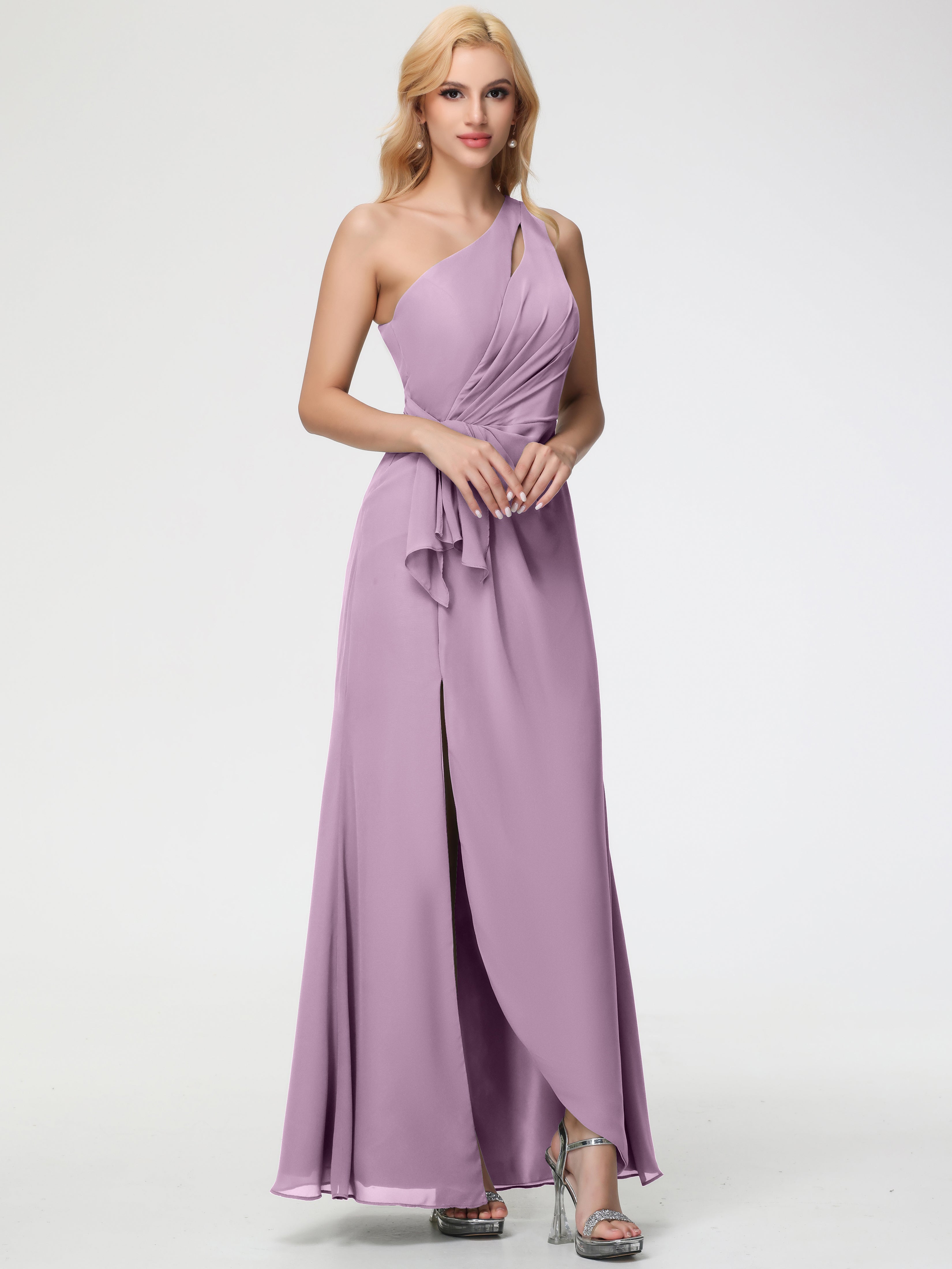 One Shoulder Sheath/Column Sleeveless Long Split Chiffon Bridesmaid Dresses (Copy)