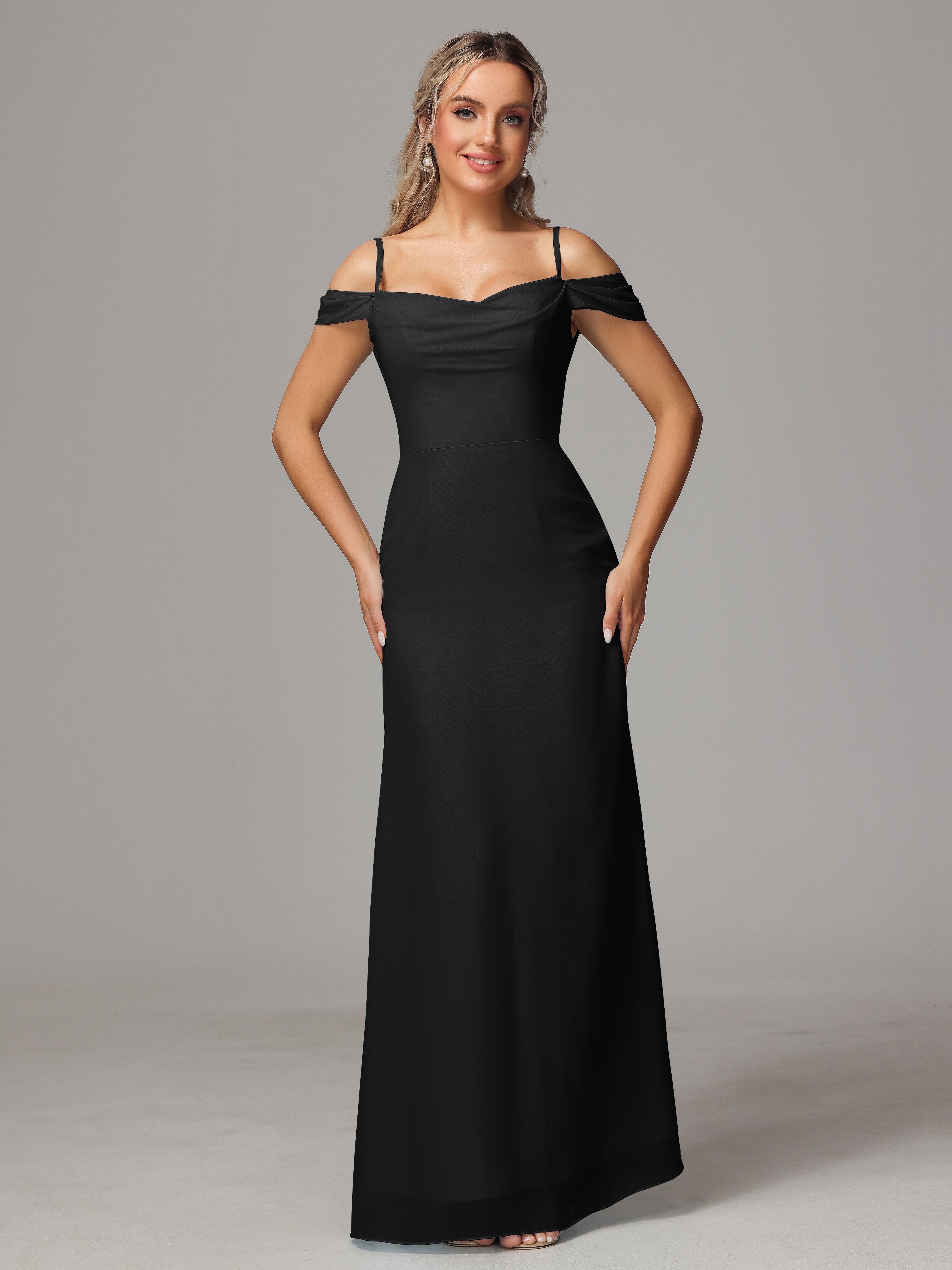 Black Chiffon Bridesmaid Dress Sheath/Column Off The Shoulder Chiffon