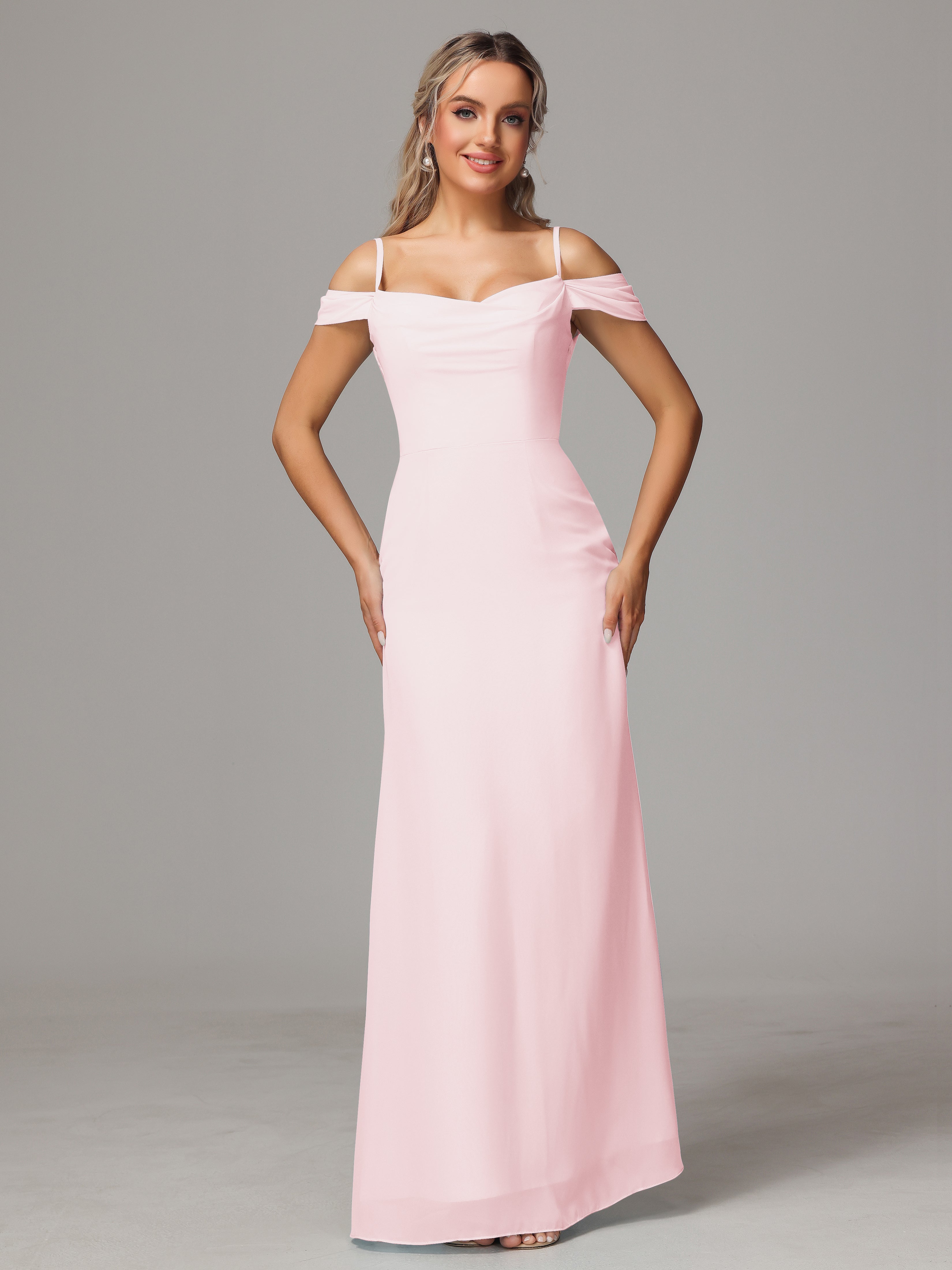 Off The Shoulder Blush Pink Bridesmaid Dresses Sheath/Column Off The S