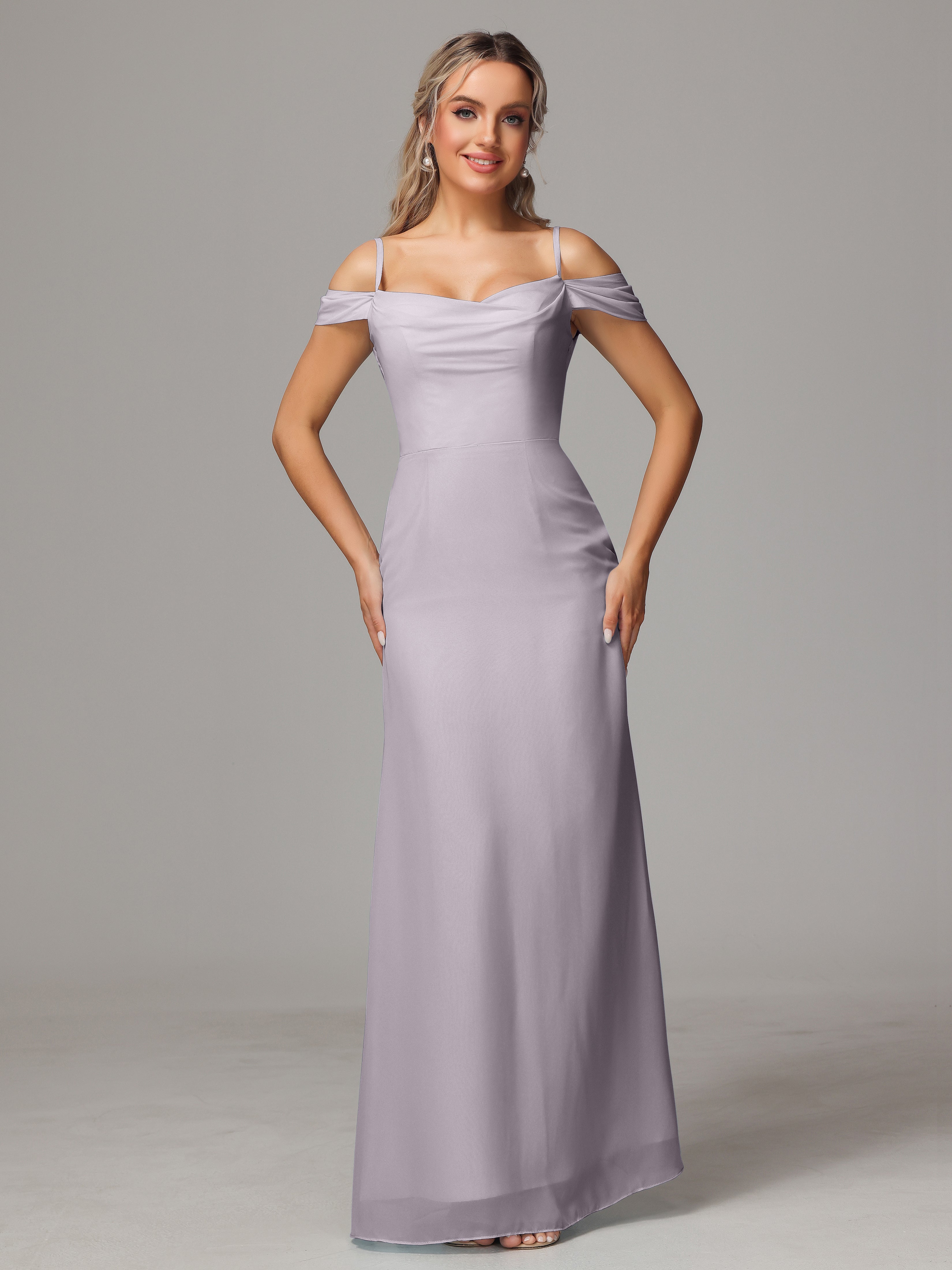 Dusk Color Bridesmaid Dress Sheath/Column Off The Shoulder Chiffon Bri