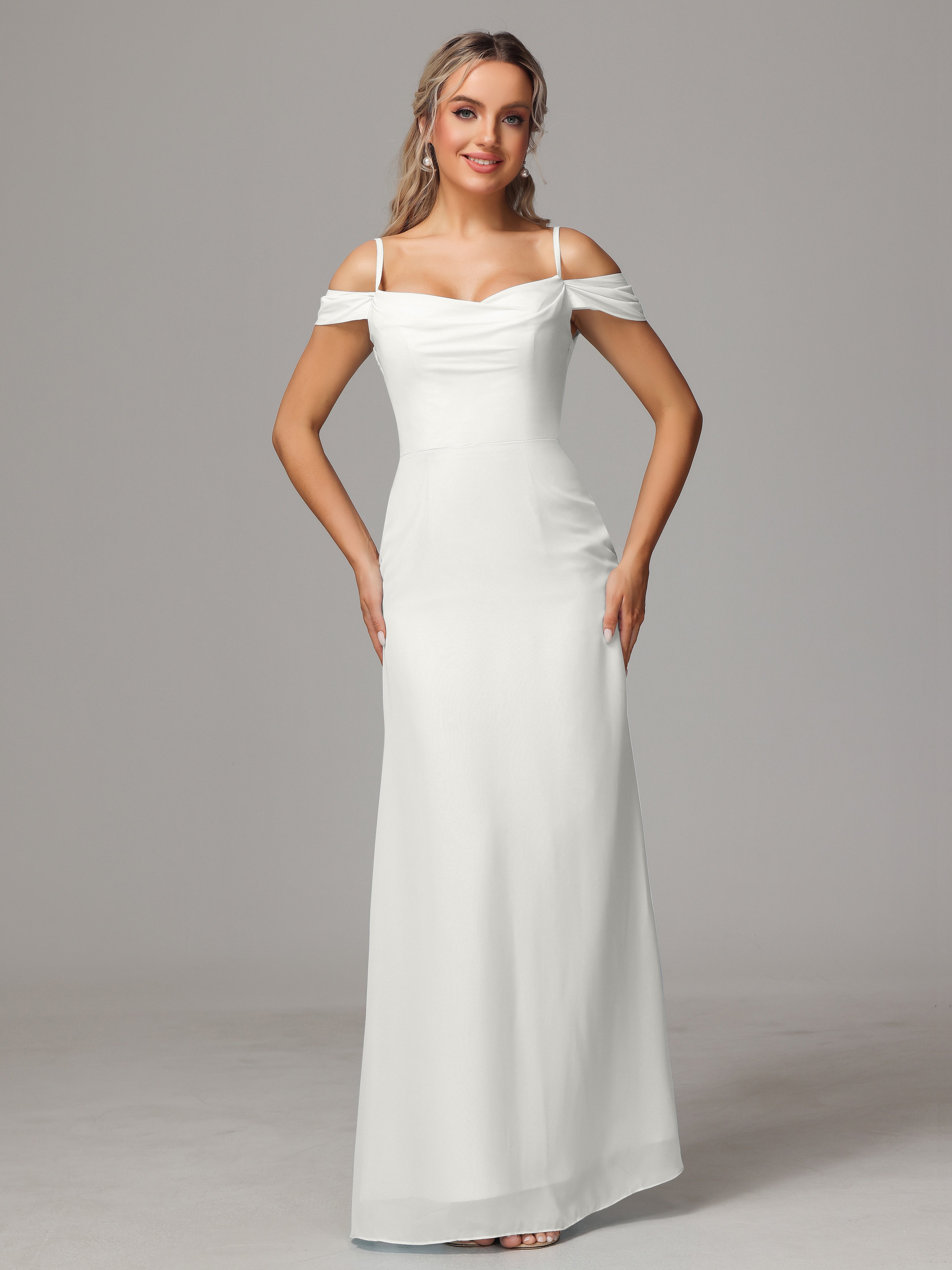 Ivory Bridesmaid Dresses With Sleeves Sheath/Column Off The Shoulder C