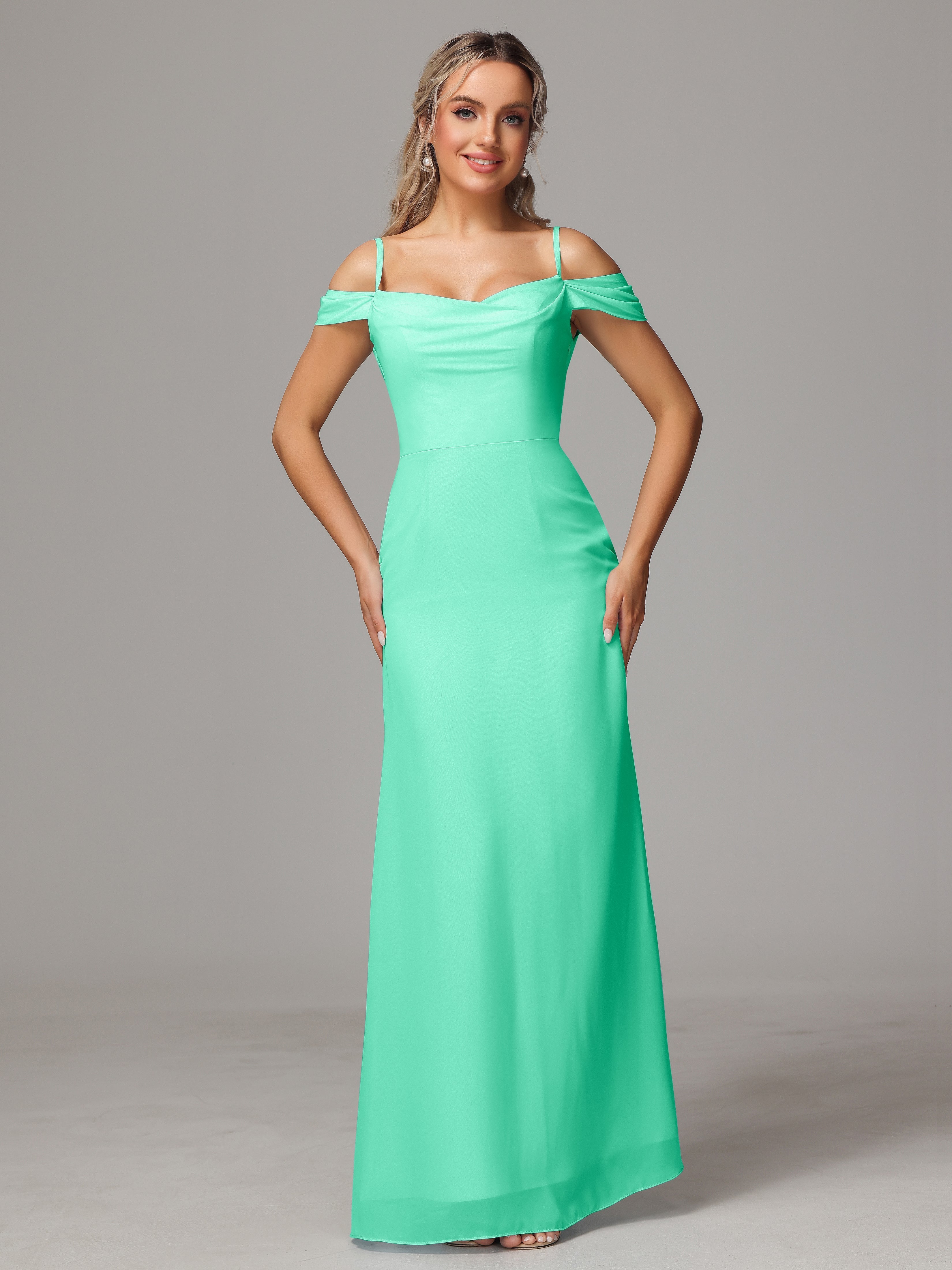 Light Turquoise Bridesmaid Dresses Sheath/Column Off The Shoulder Chif