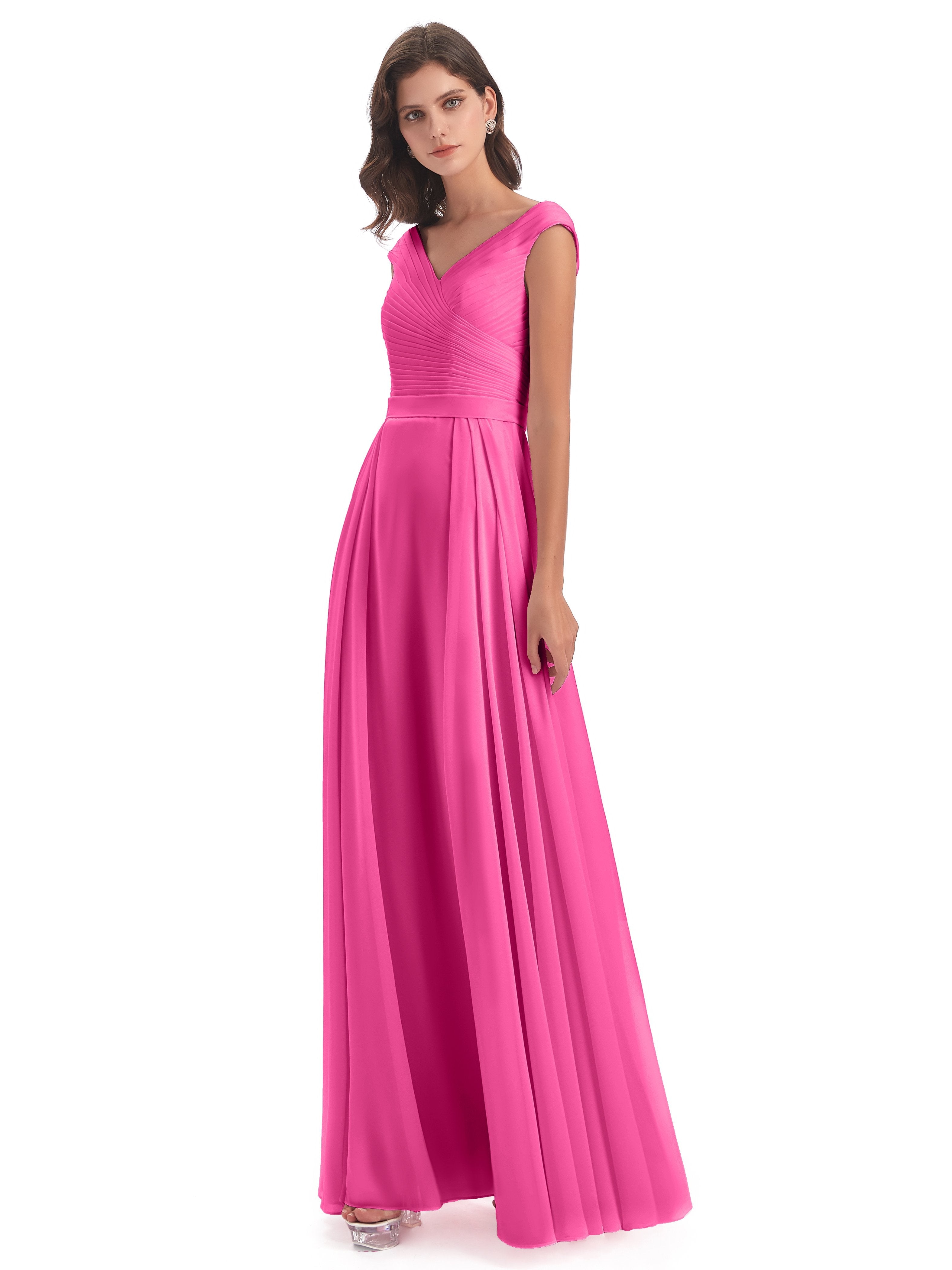Azalea Bridesmaid Dress Beautiful Chiffon A-Line V-Neck Long Bridesmai