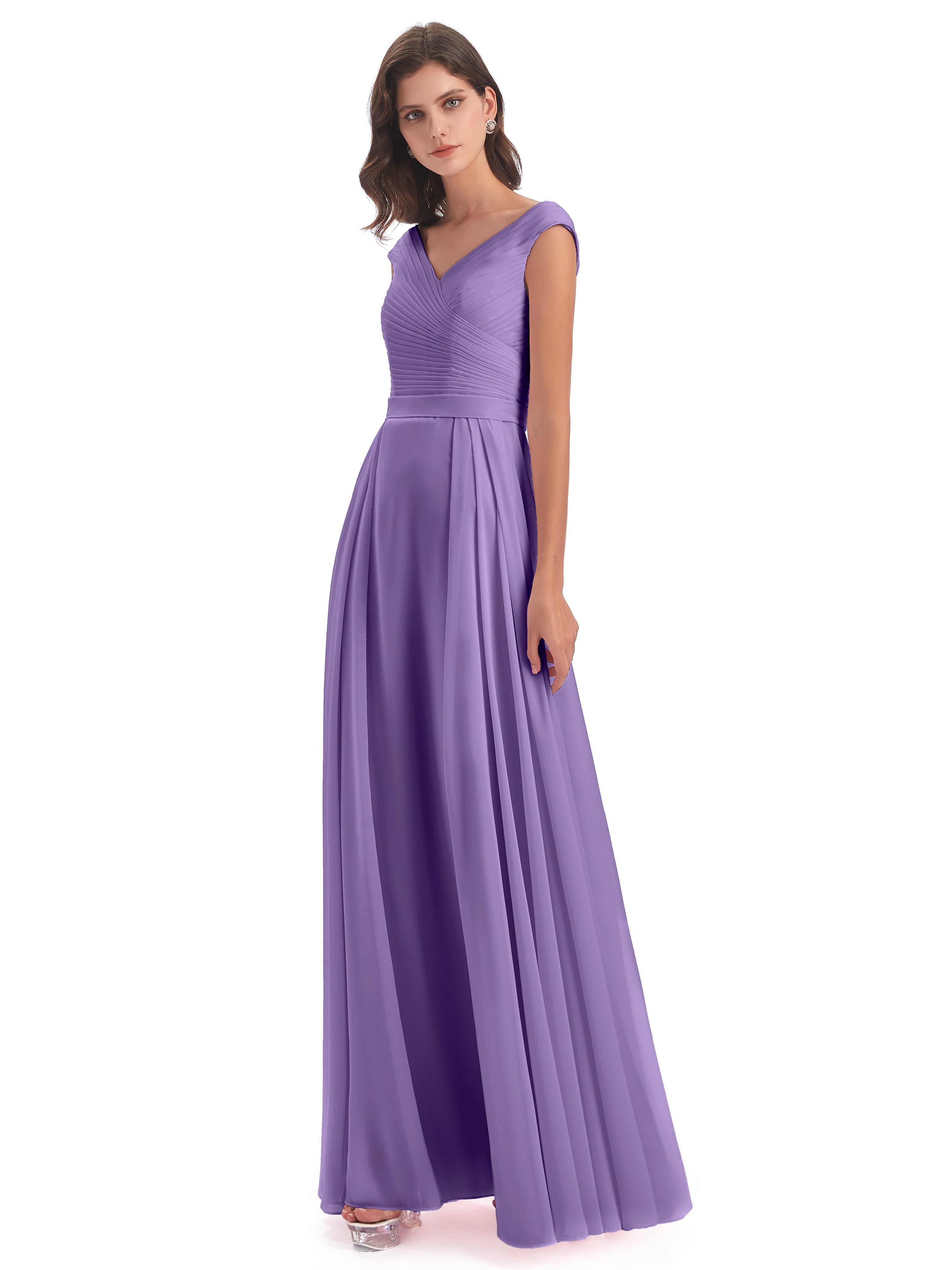 V-neck Short Chiffon Bridesmaid Gowns Tahiti Plus Size