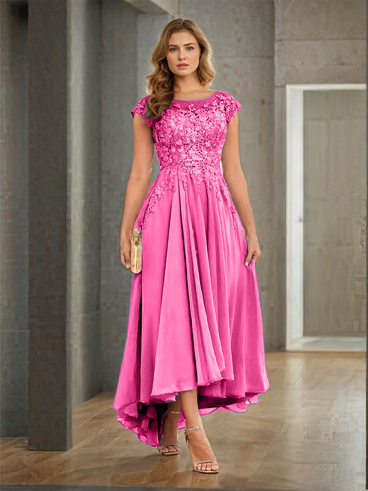 Cap Sleeves Lace Appliques Chiffon Mother of the Bride Dresses