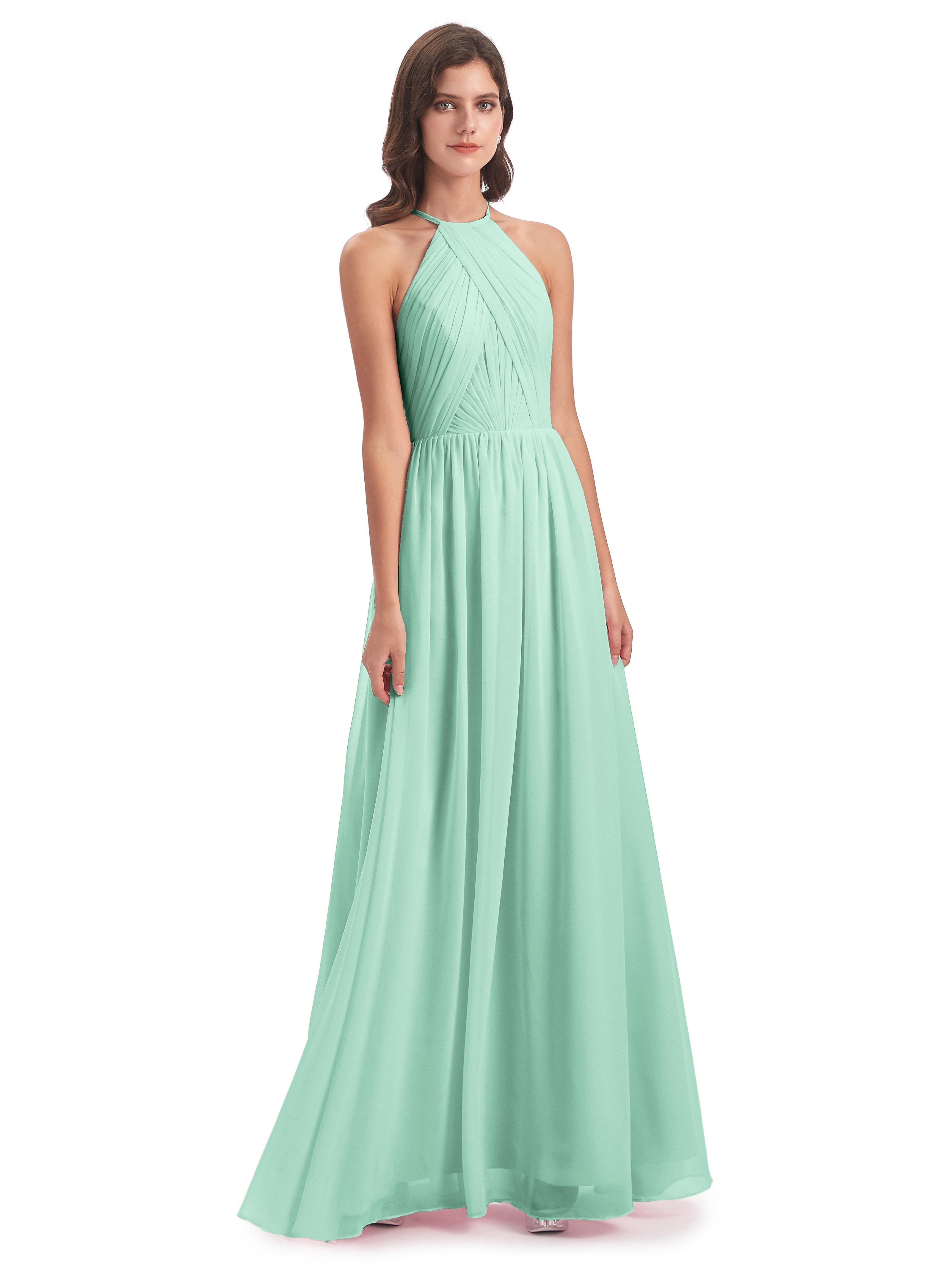 Light Mint Green Bridesmaid Dresses Mackenzie Elegant A-Line Halter Ch
