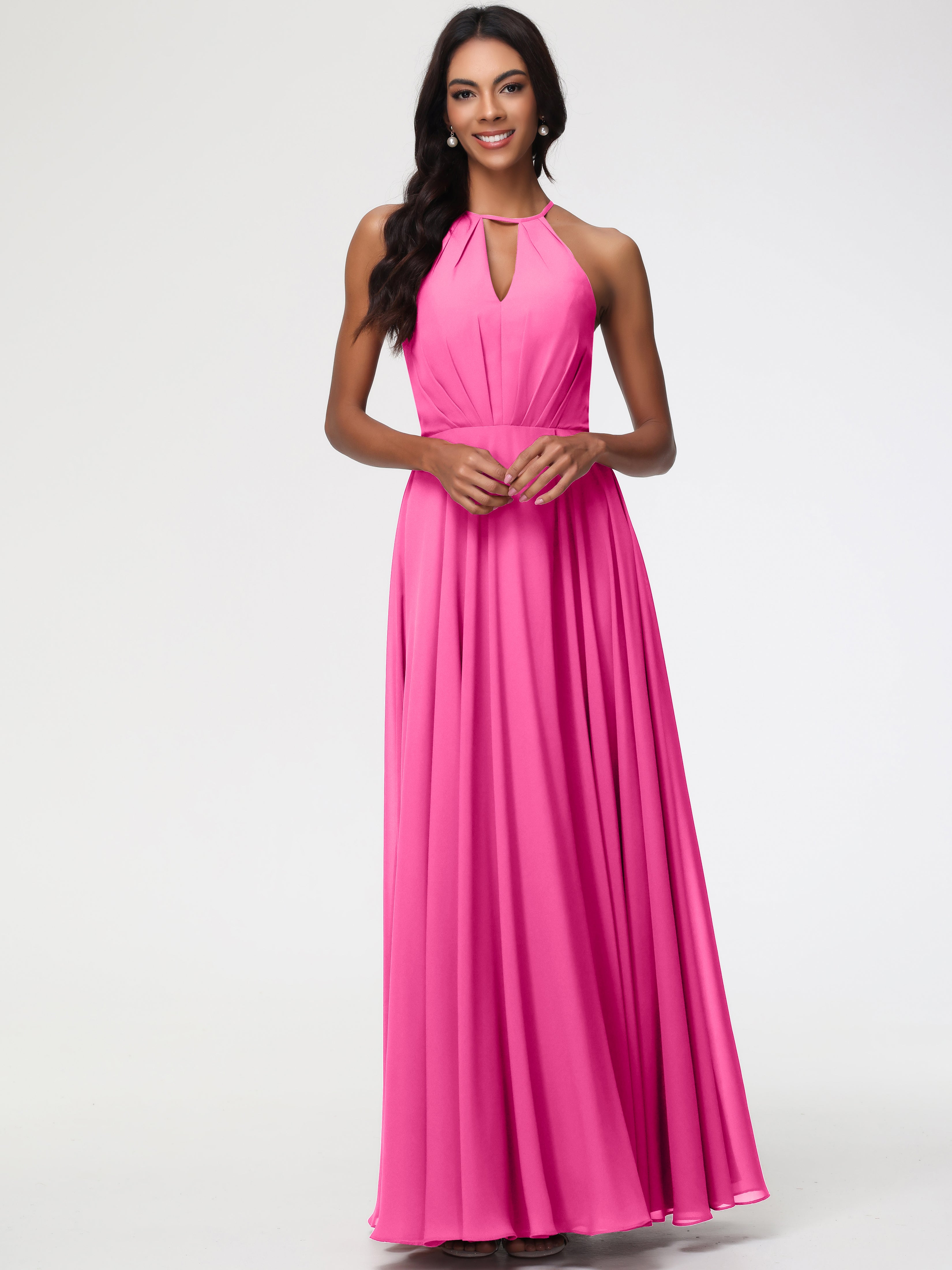 Halter A-Line Sleeveless Floor-Length Split Chiffon Bridesmaid Dresses