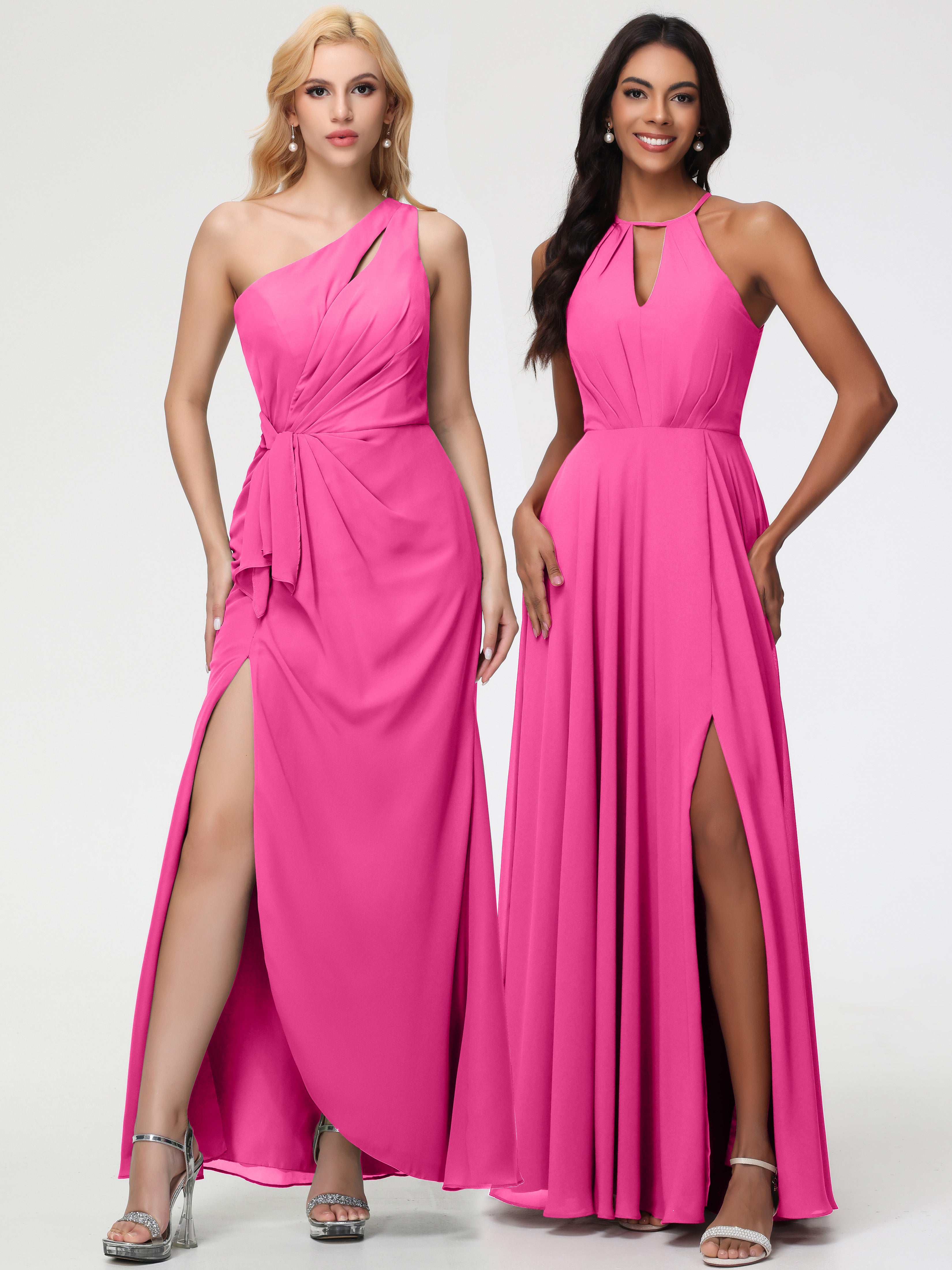 Halter A-Line Sleeveless Floor-Length Split Chiffon Bridesmaid Dresses