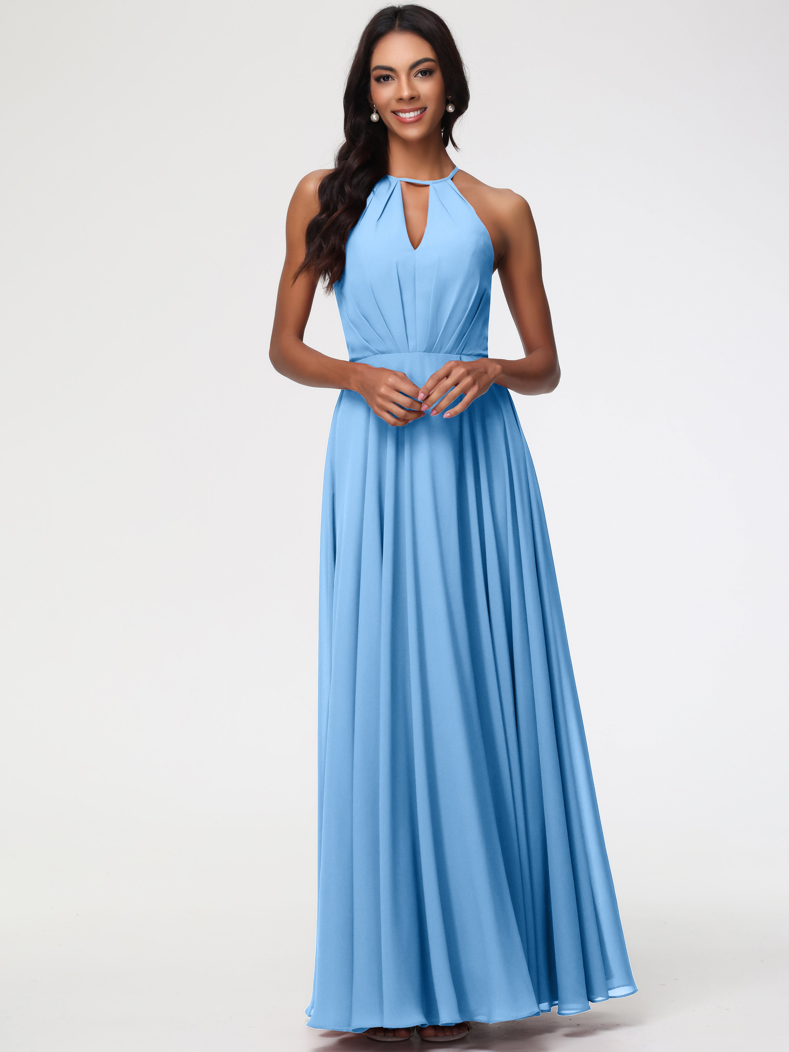 Halter A-Line Sleeveless Floor-Length Split Chiffon Bridesmaid Dresses