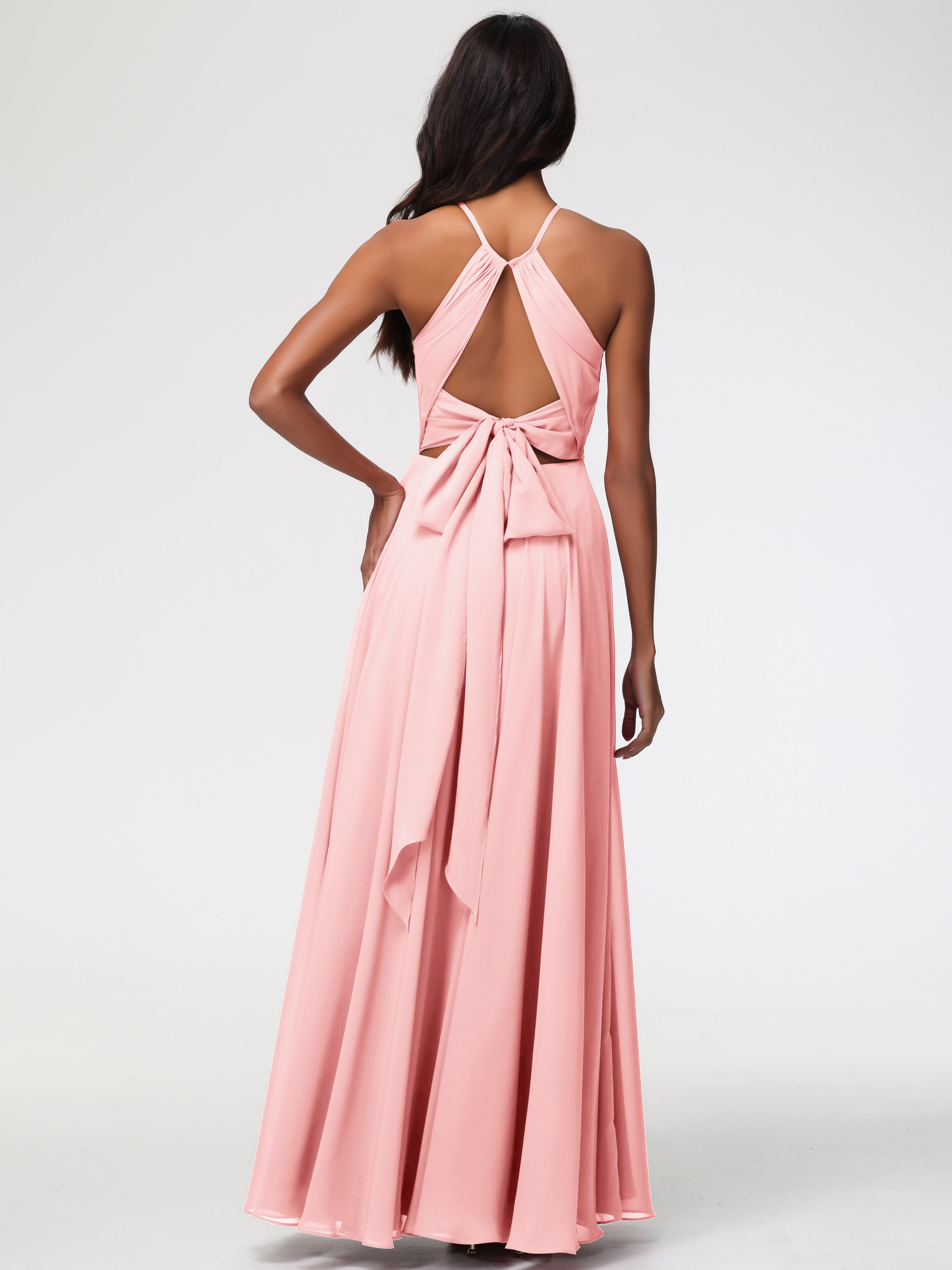 Halter A-Line Sleeveless Floor-Length Split Chiffon Bridesmaid Dresses