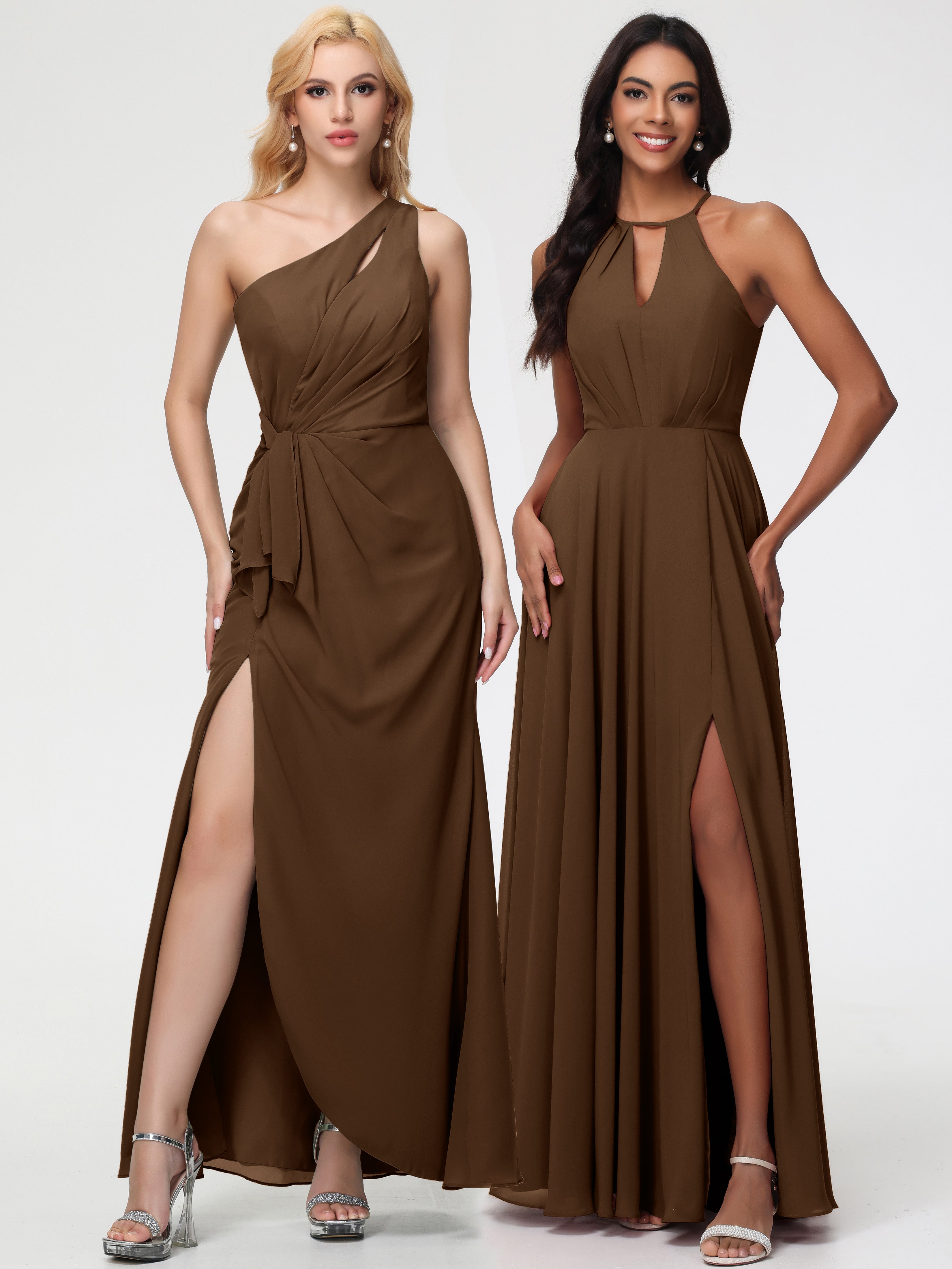 Halter A-Line Sleeveless Floor-Length Split Chiffon Bridesmaid Dresses