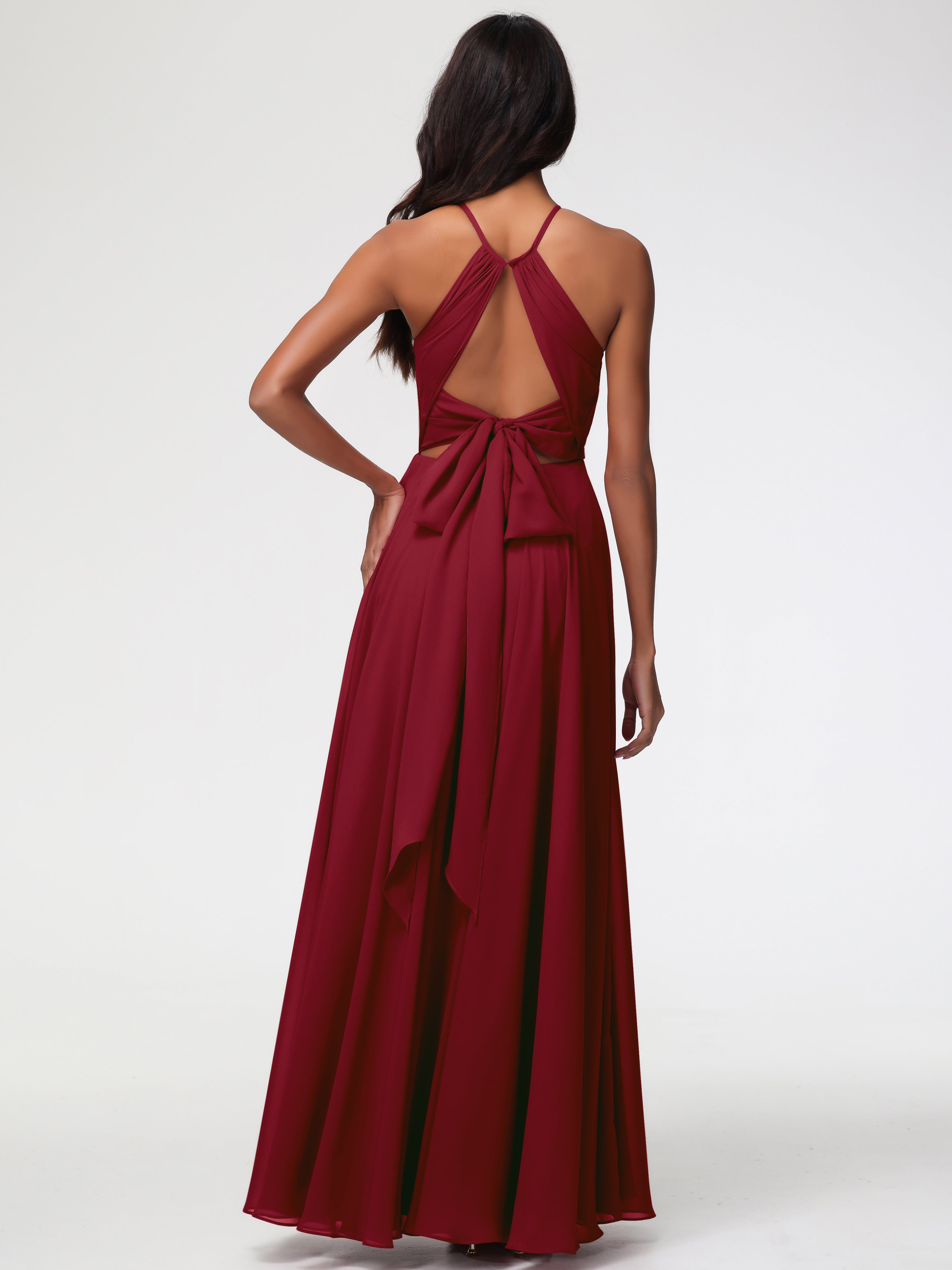 Halter A-Line Sleeveless Floor-Length Split Chiffon Bridesmaid Dresses