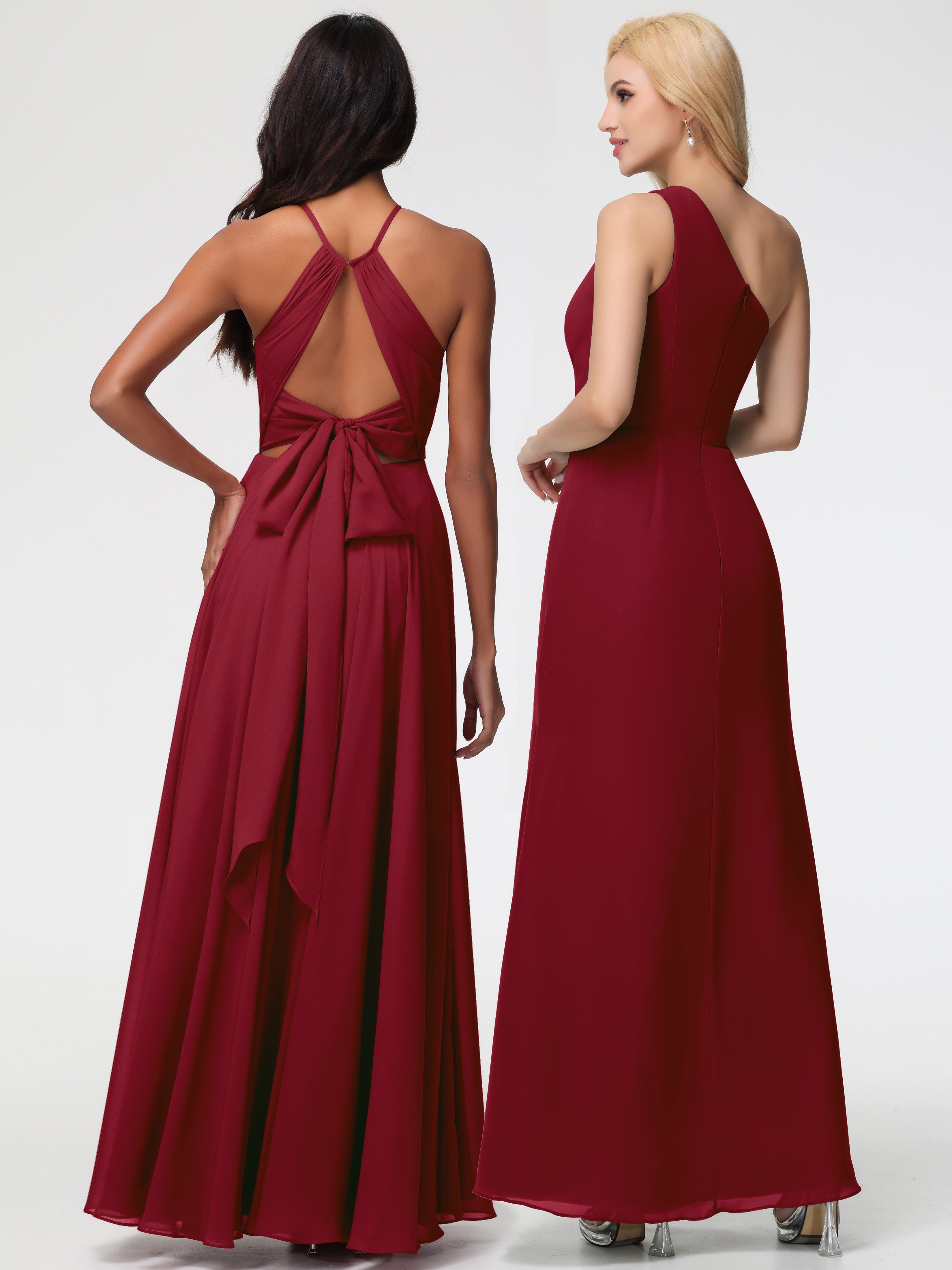 Halter A-Line Sleeveless Floor-Length Split Chiffon Bridesmaid Dresses